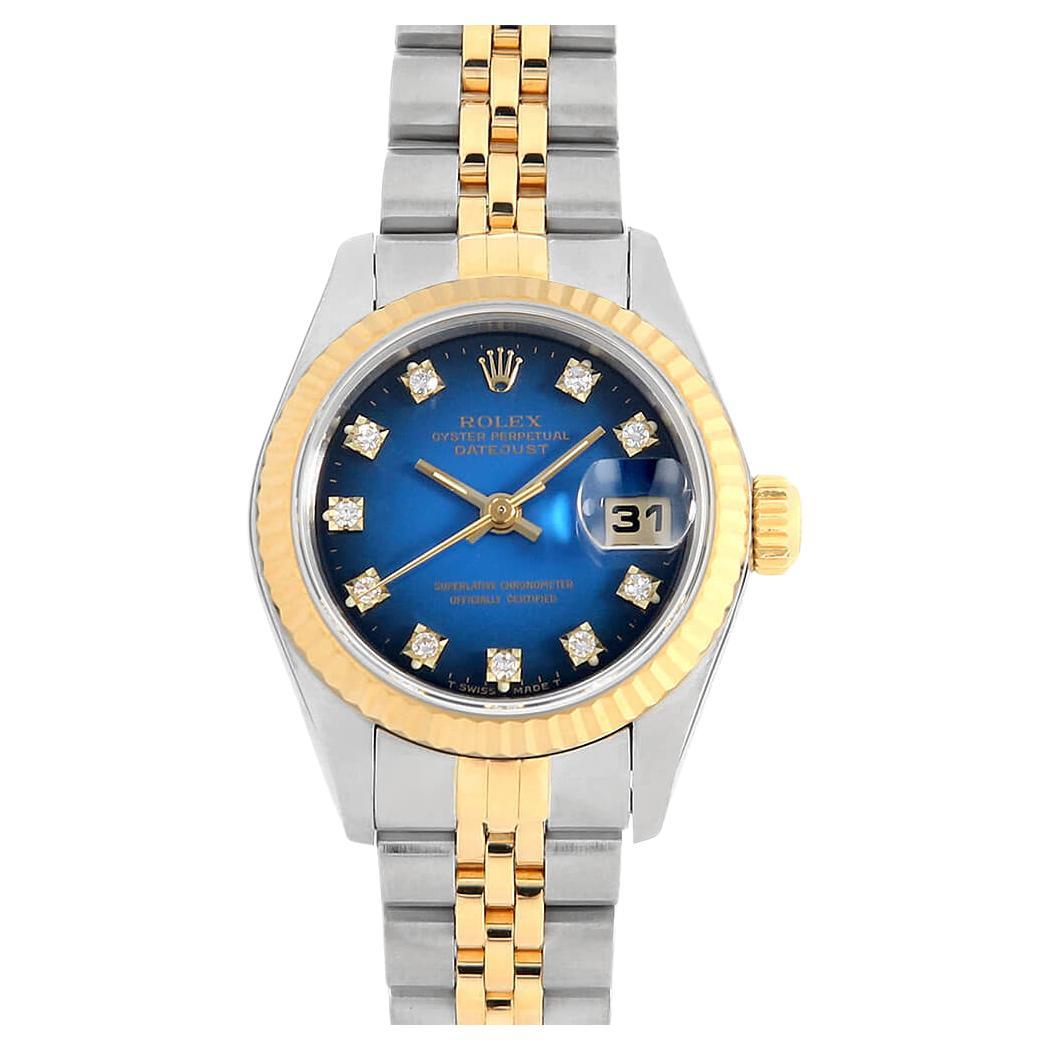 Rolex Datejust 10P Diamond 69173G Blue Gradation Ladies Wristwatch