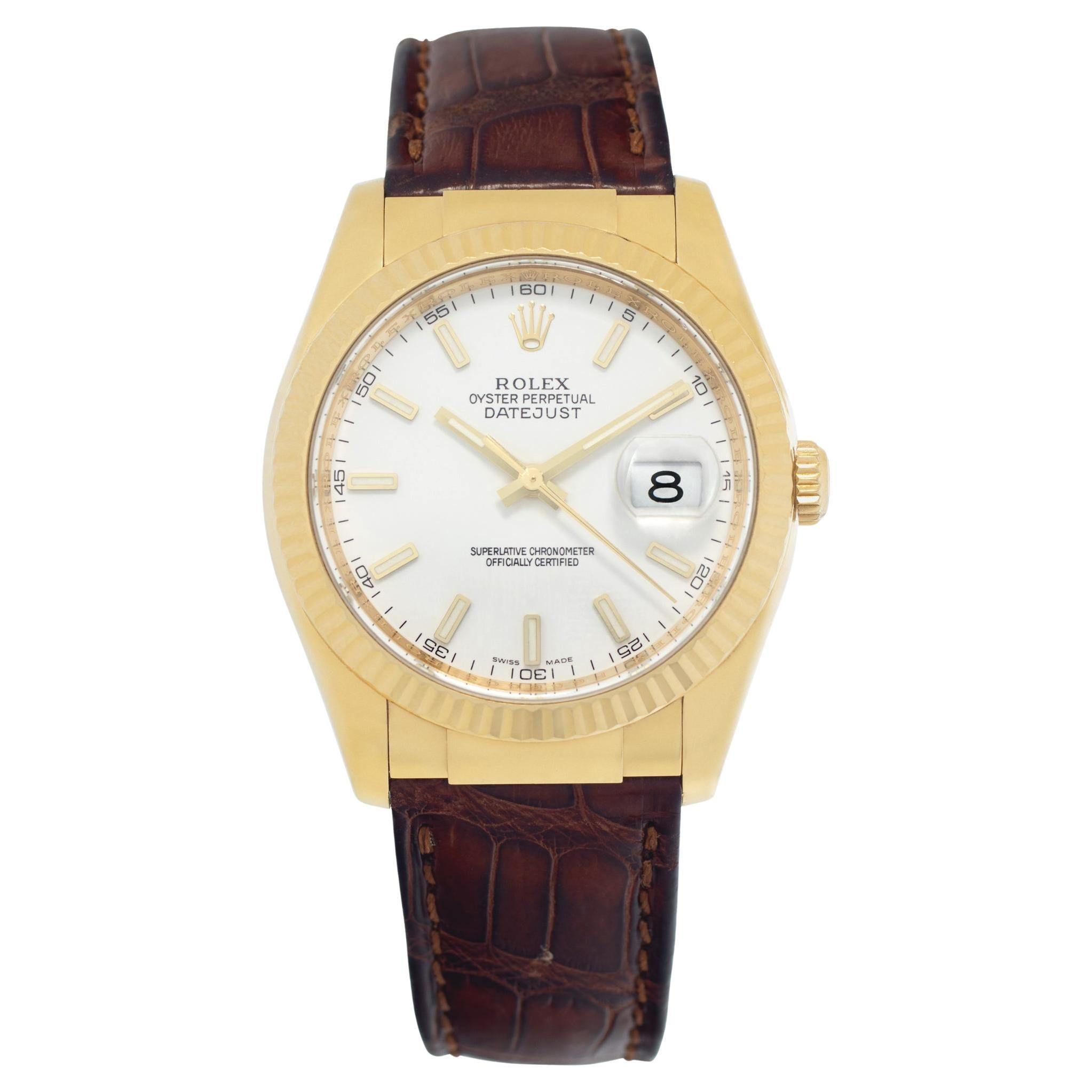 Rolex Montre automatique Datejust 116138 en or jaune avec cadran blanc 36 mm en vente