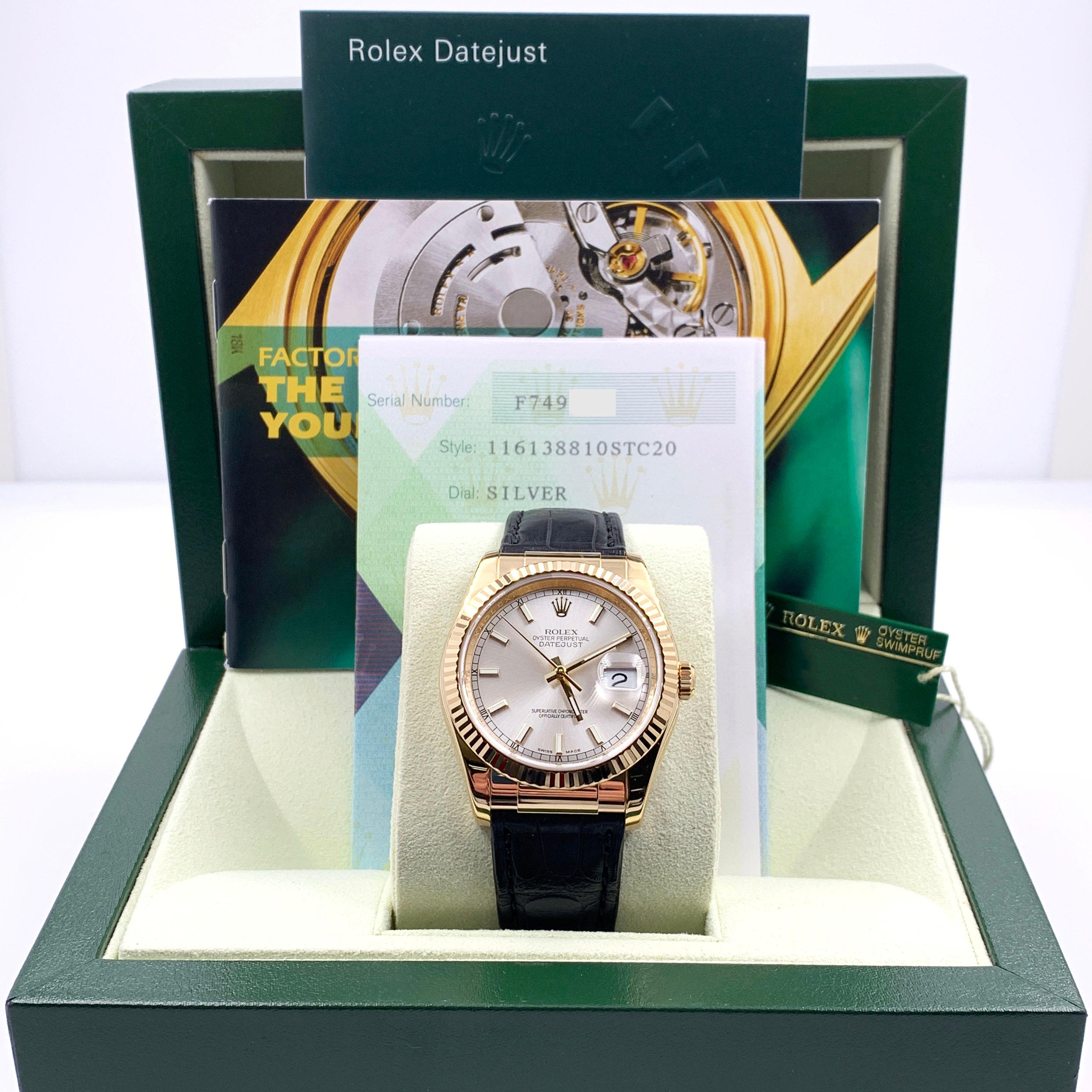 Rolex Datejust 116138 Silver Dial 18 Karat Yellow Gold Box Papers 4