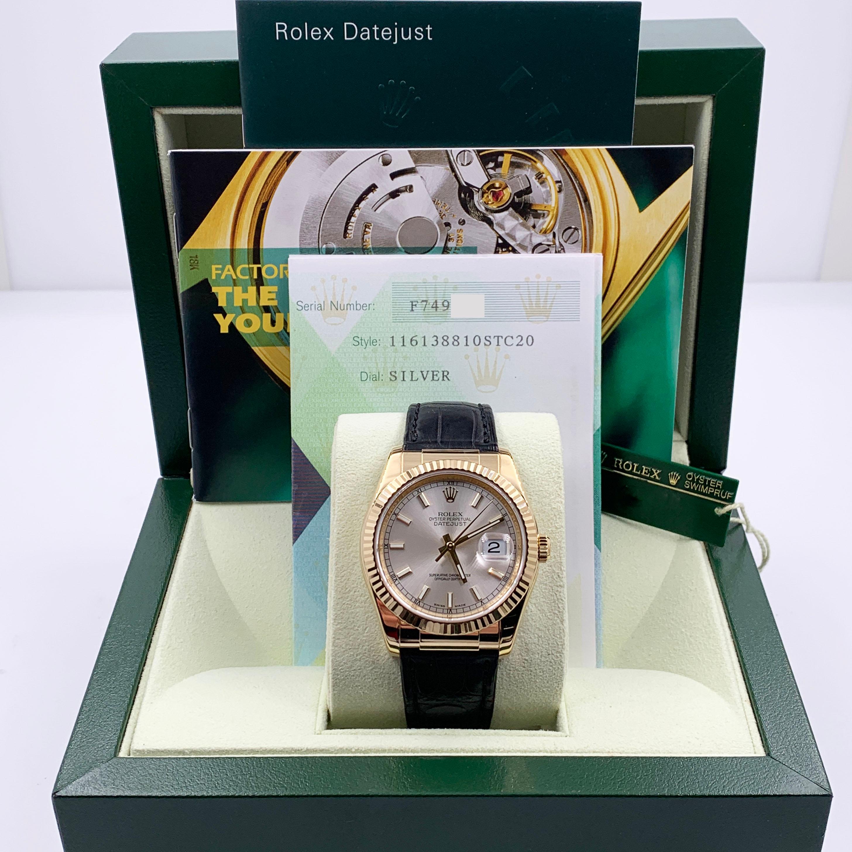 Rolex Datejust 116138 Silver Dial 18 Karat Yellow Gold Box Papers 1
