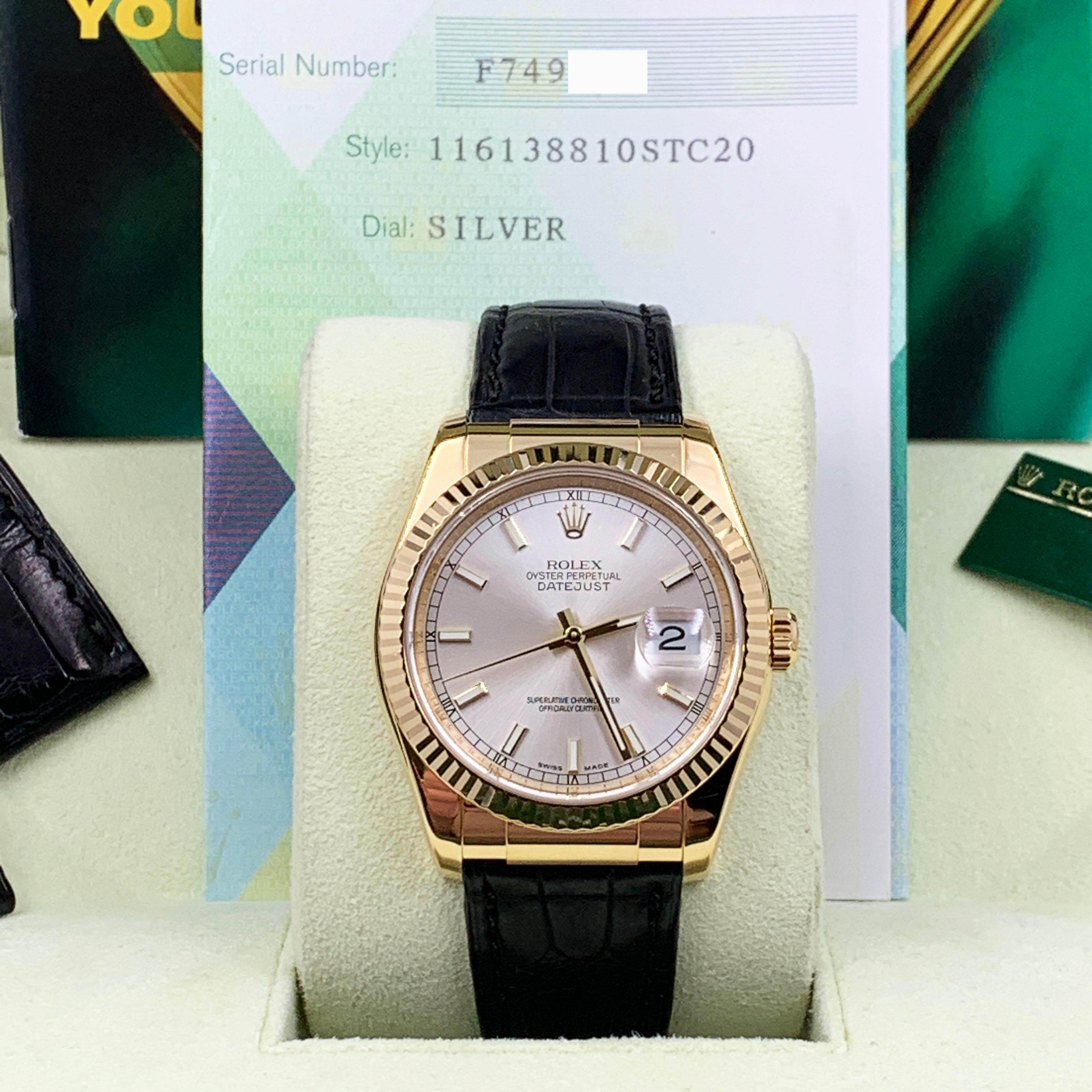 Rolex Datejust 116138 Silver Dial 18 Karat Yellow Gold Box Papers 2