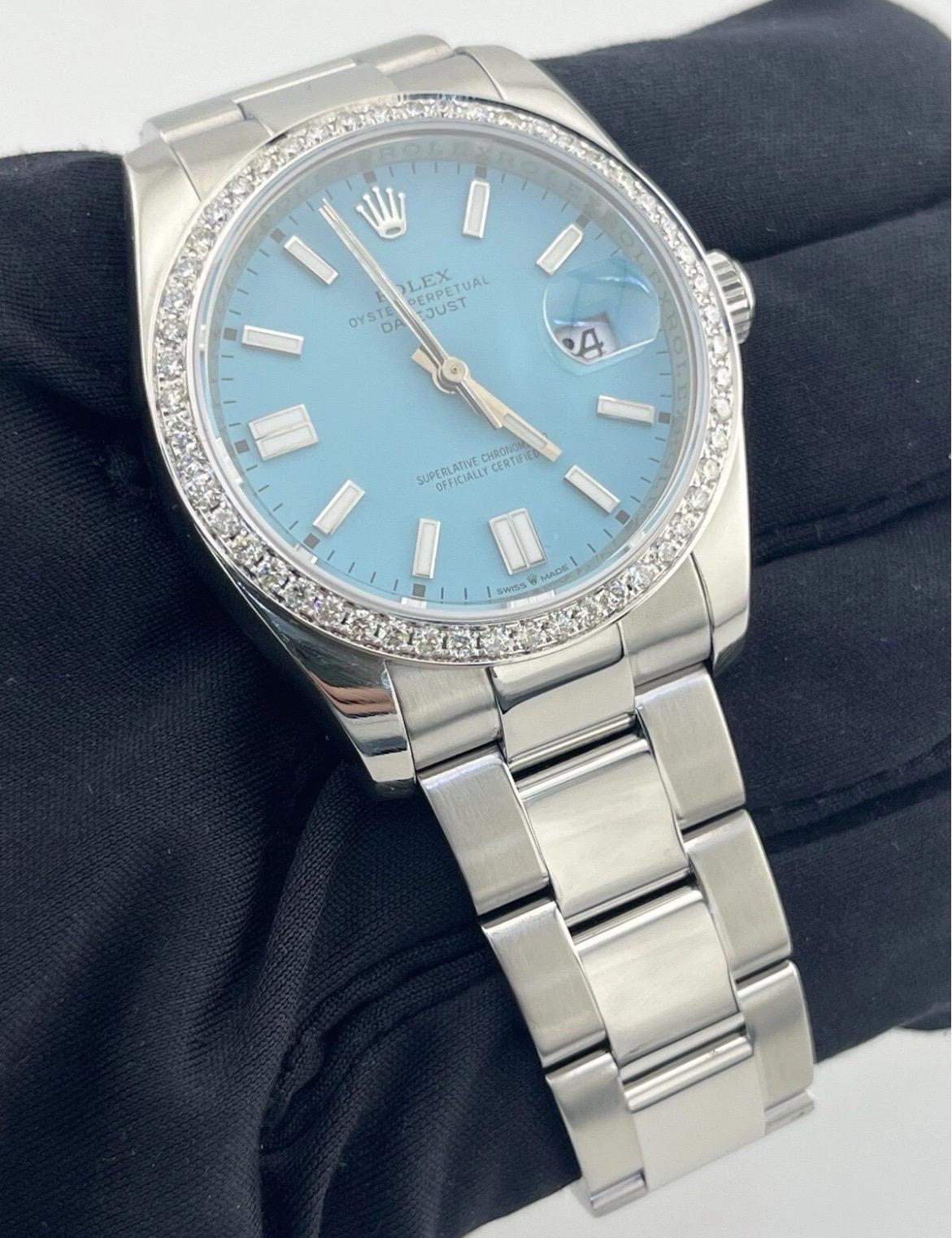 Rolex Montre Datejust 116200 36 mm avec lunette en diamant 1,3 carat et cadran bleu Tiffany en vente 7