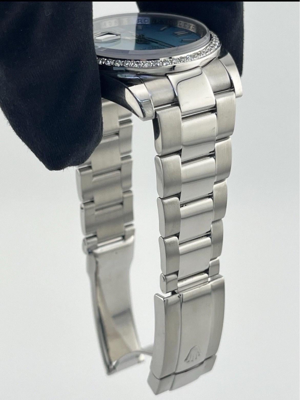 Rolex Montre Datejust 116200 36 mm avec lunette en diamant 1,3 carat et cadran bleu Tiffany en vente 12