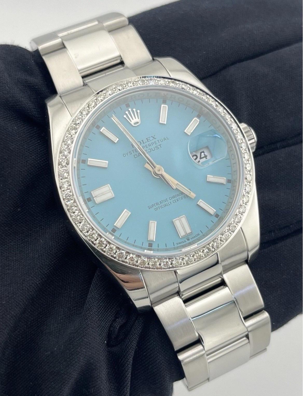 Rolex Montre Datejust 116200 36 mm avec lunette en diamant 1,3 carat et cadran bleu Tiffany en vente 4