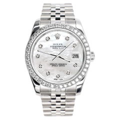 Rolex Datejust 116200 Orologio in acciaio con lunetta di diamanti da 1,85 carati e quadrante bianco MOP