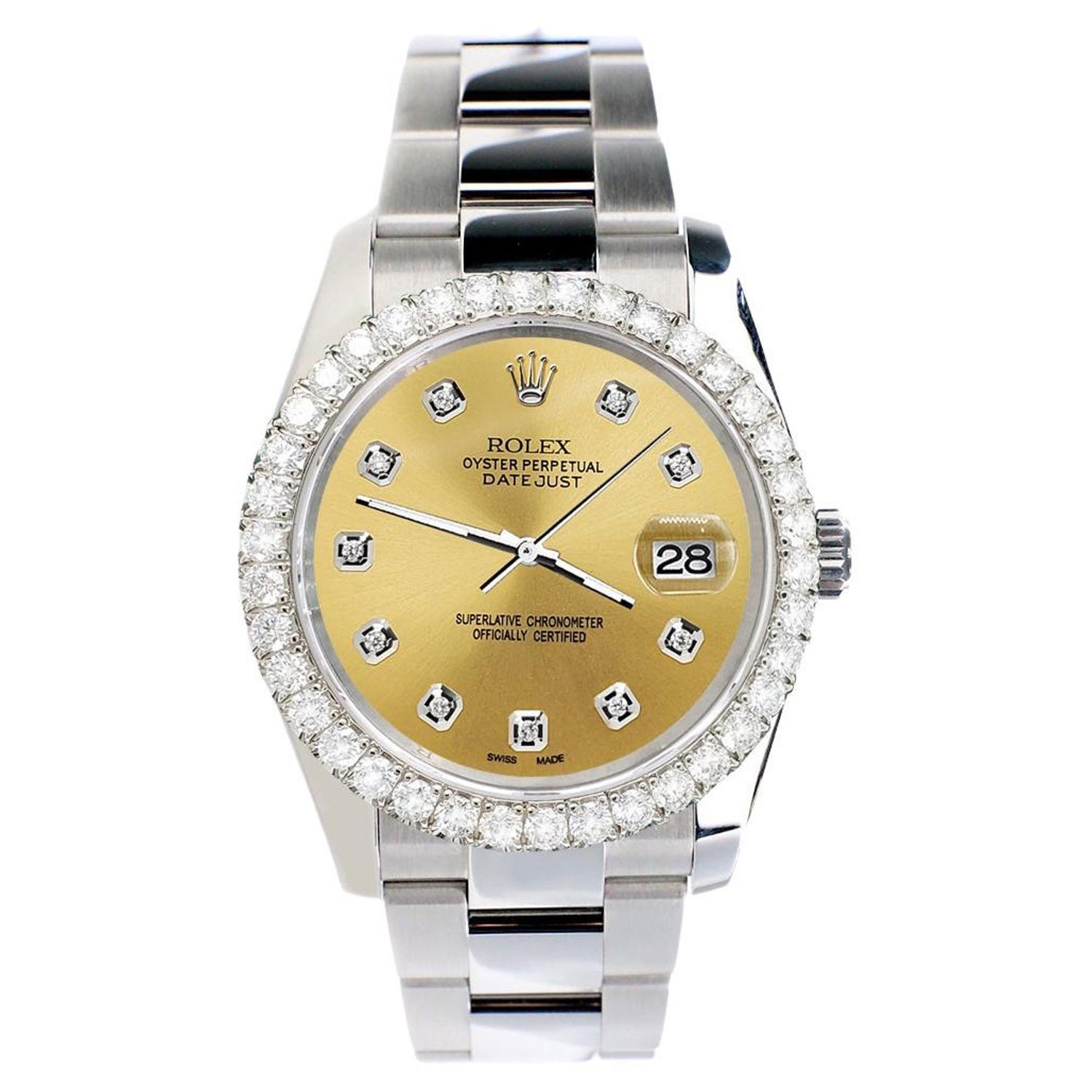 Rolex Datejust 116200 36mm 2.7ct Diamond Bezel/Champagne MOP Diamond Dial  Watch For Sale at 1stDibs
