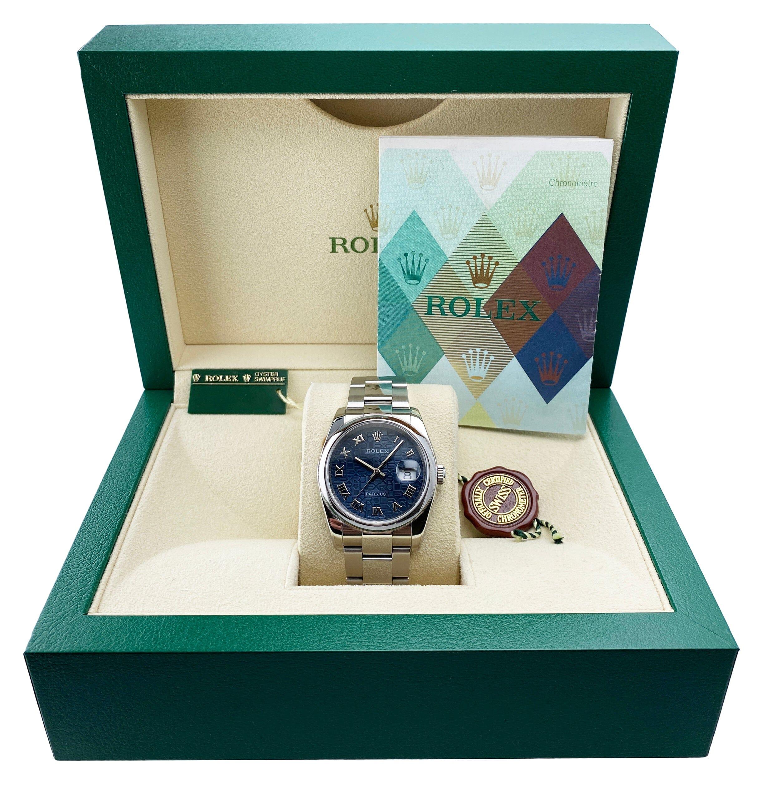 Rolex Datejust 116200 Blue Anniversary Dial Mens Watch Box Papers For