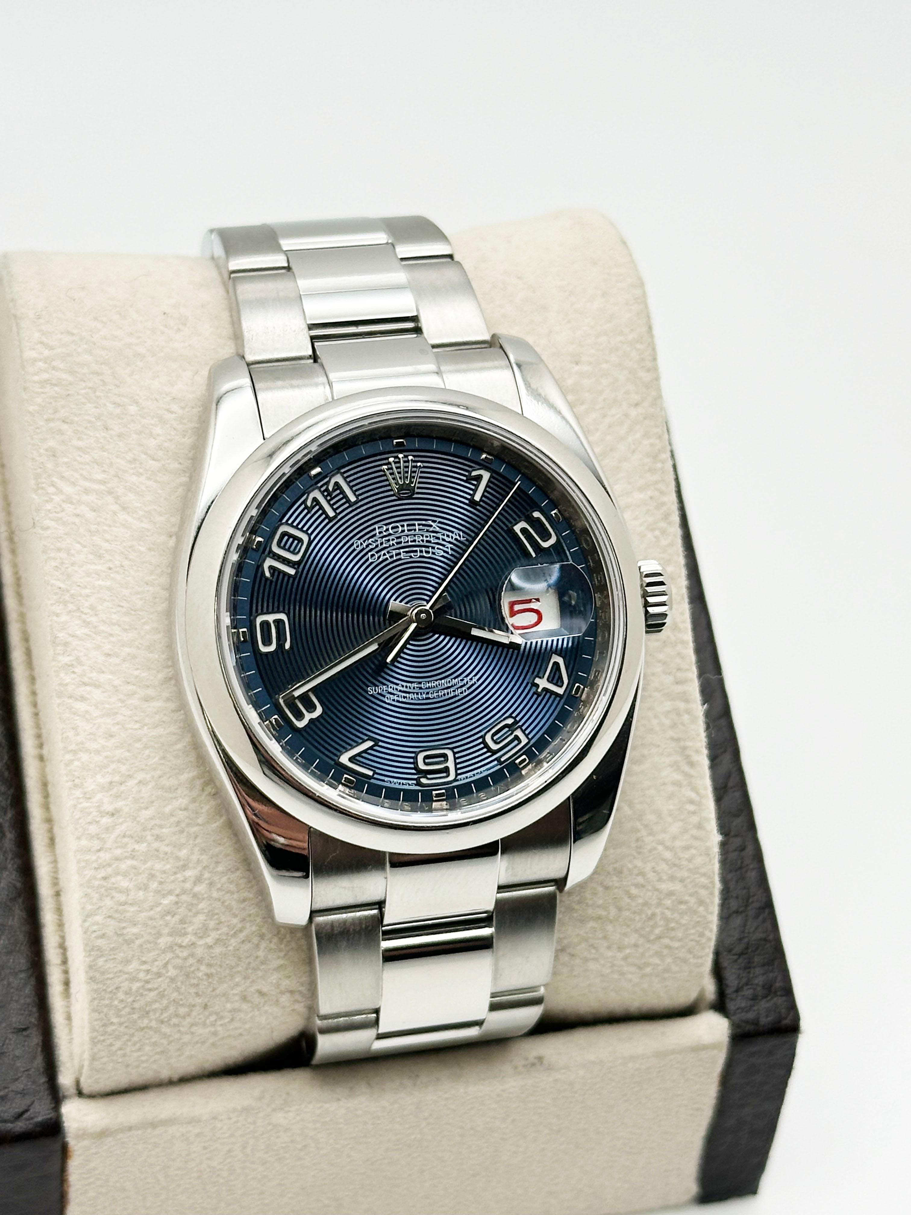 Rolex Datejust 116200 Blau konzentrischen Zifferblatt Stahl Box Papier Service-Karten im Zustand „Hervorragend“ im Angebot in San Diego, CA