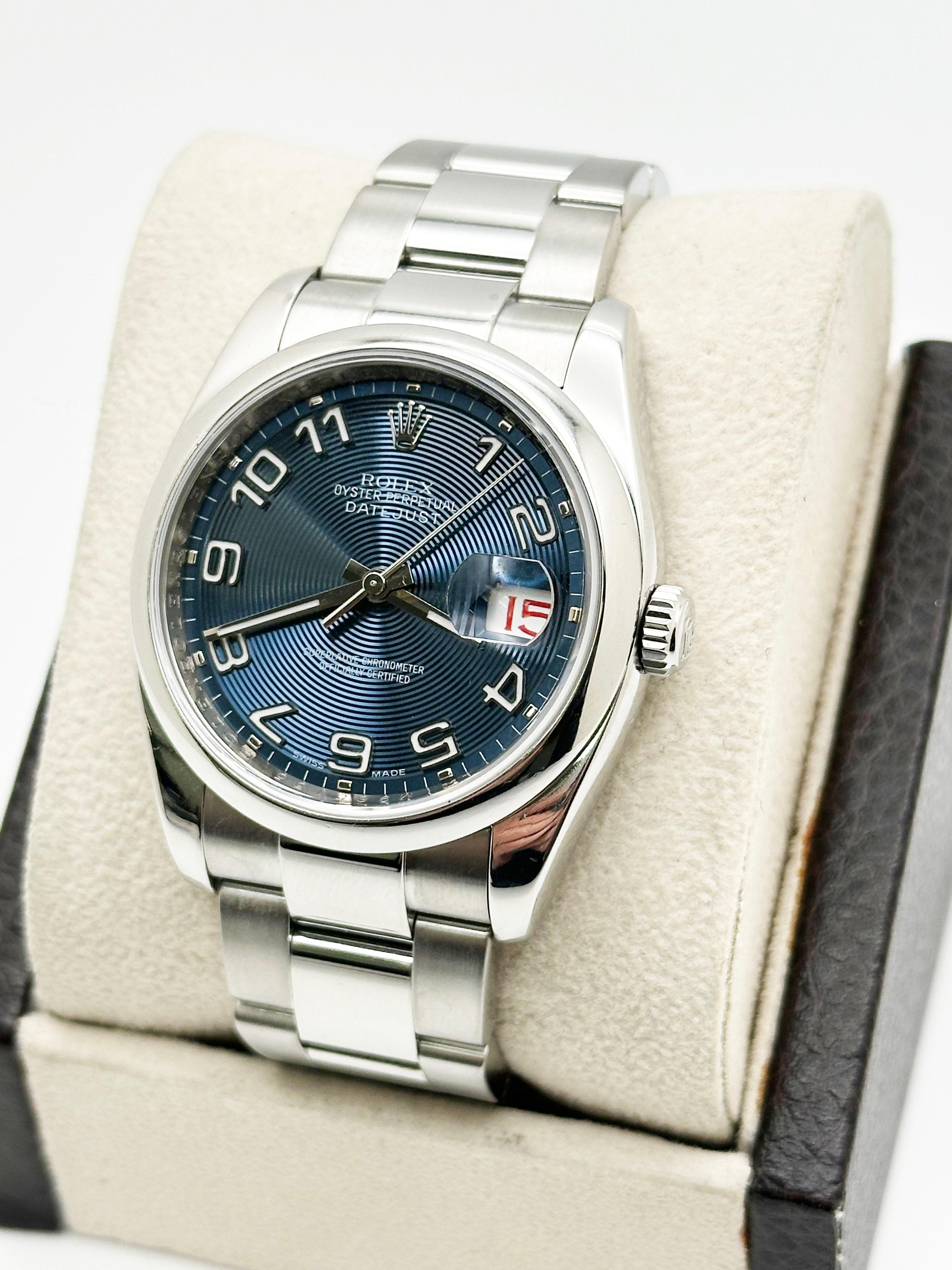Rolex Datejust 116200 Blau konzentrischen Zifferblatt Stahl Box Papier Service-Karten Herren im Angebot