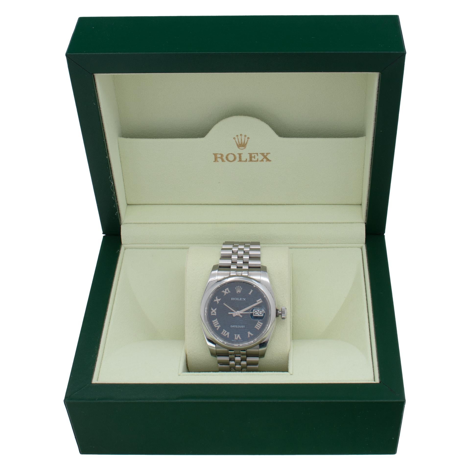 Rolex Datejust 116200 en acier inoxydable avec cadran bleu 36 mm en vente 1