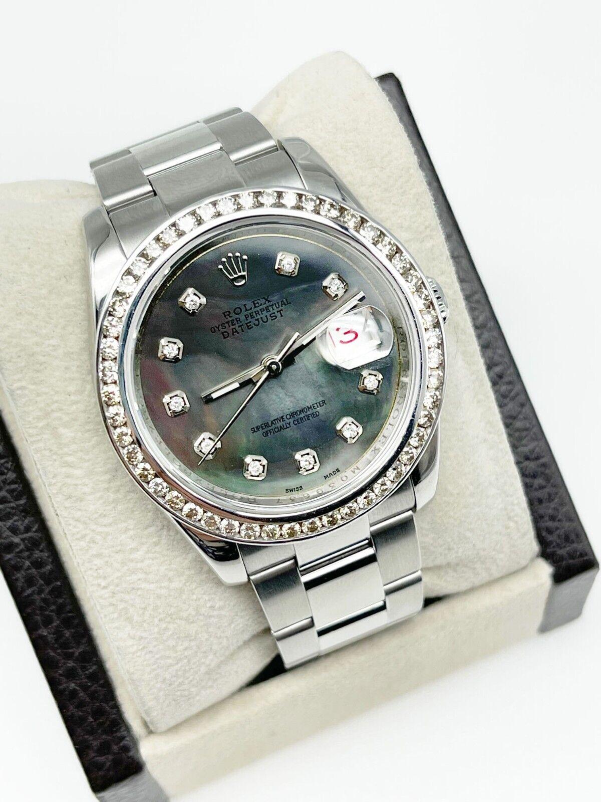 Rolex Datejust 116200 MOP Schwarzes Tahiti-Diamant-Zifferblatt mit Diamant-Lünette aus Stahl Herren im Angebot