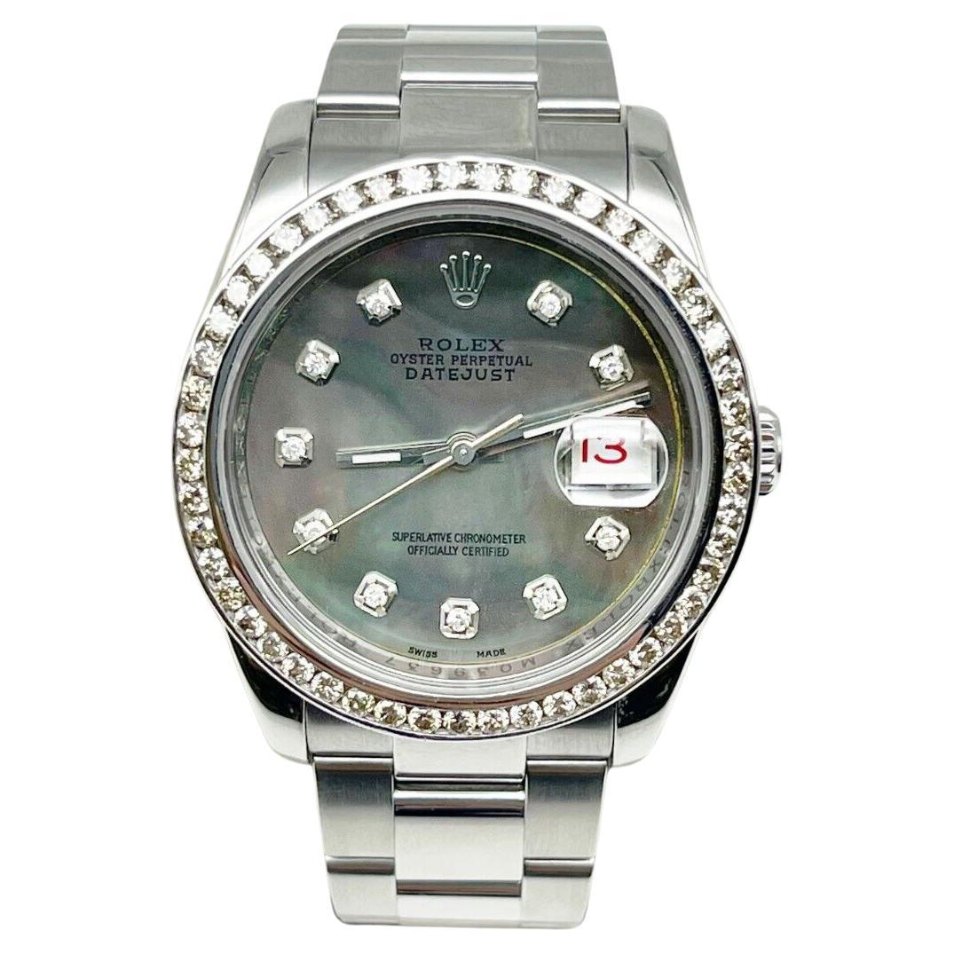 Rolex Datejust 116200 MOP Noir Tahitien Cadran Diamant Lunette Acier en vente