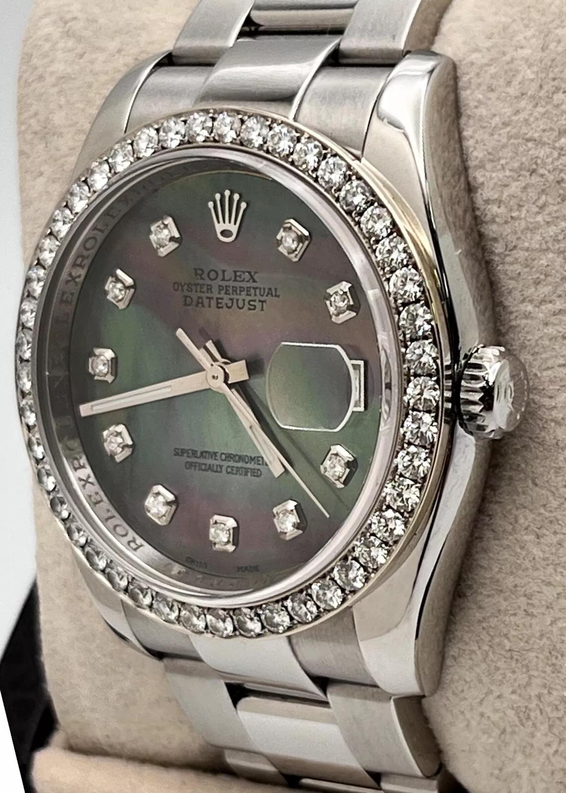 Round Cut Rolex Datejust 116200 Tahitian MOP Diamond Dial Diamond Bezel Stainless Steel