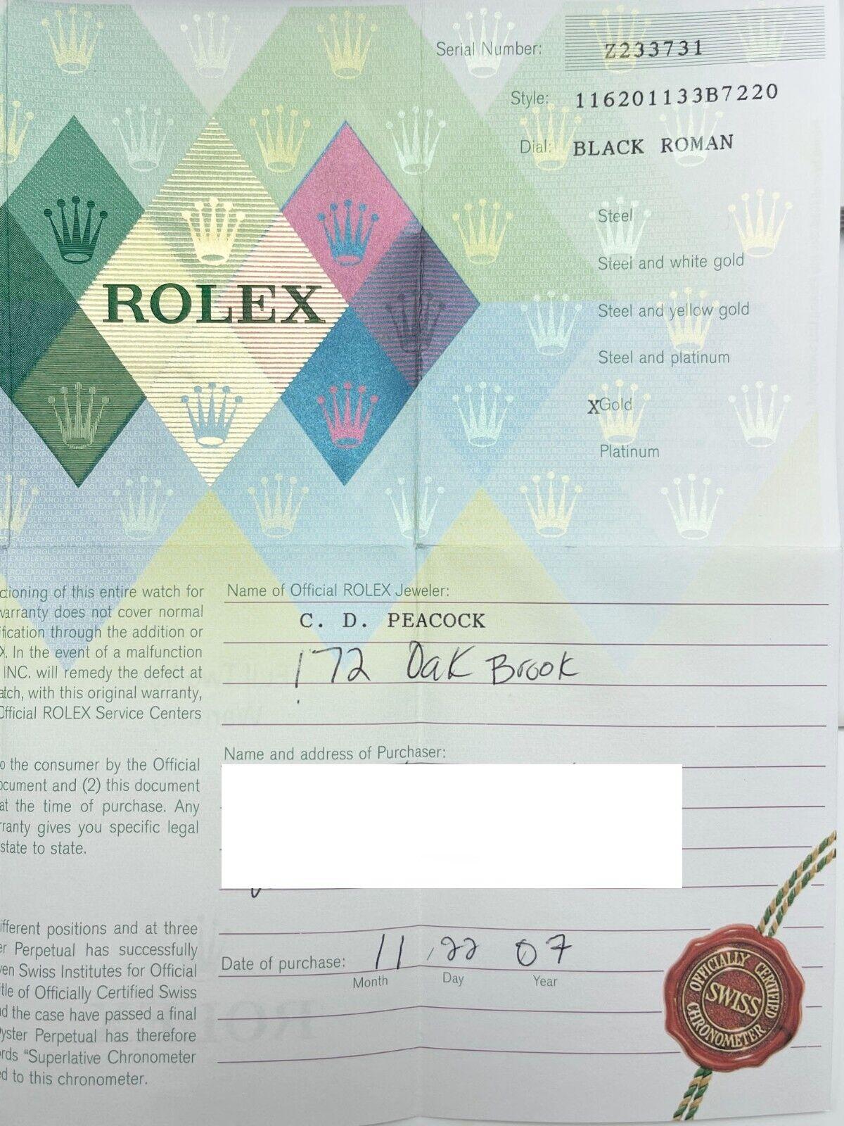 Rolex Datejust 116201 Black Roman Dial 18K Rose Gold Steel Box Paper In Excellent Condition For Sale In San Diego, CA