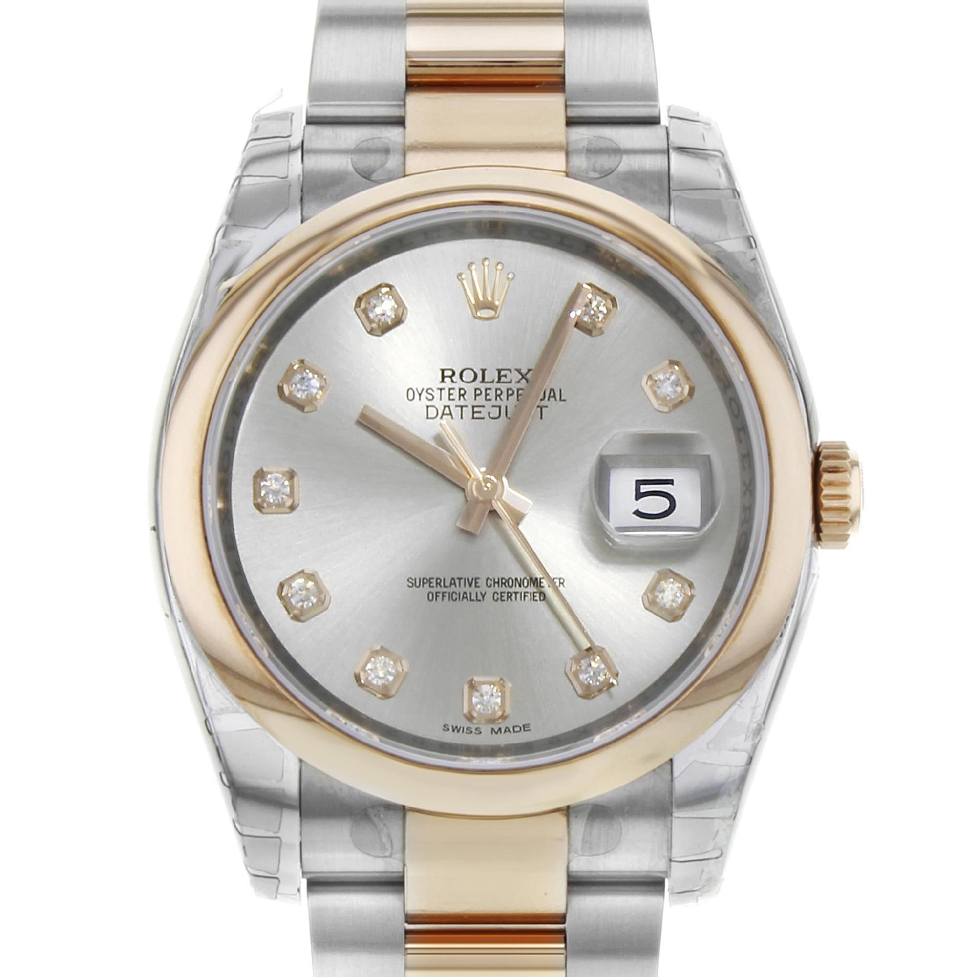 Rolex Datejust 116201 18K Rose Gold Diamond Silver Dial Automatic Men's Watch