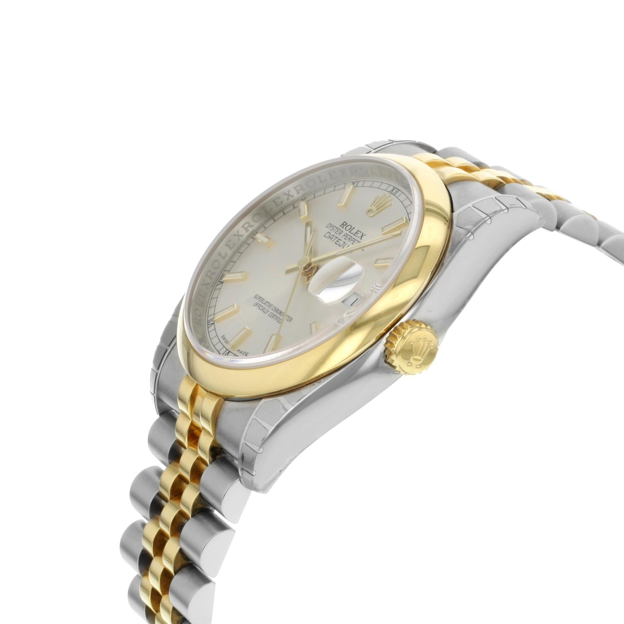 Rolex Datejust 116203 SSJ Steel 18K Yellow Gold Silver Dial Automatic Mens Watch In New Condition In New York, NY