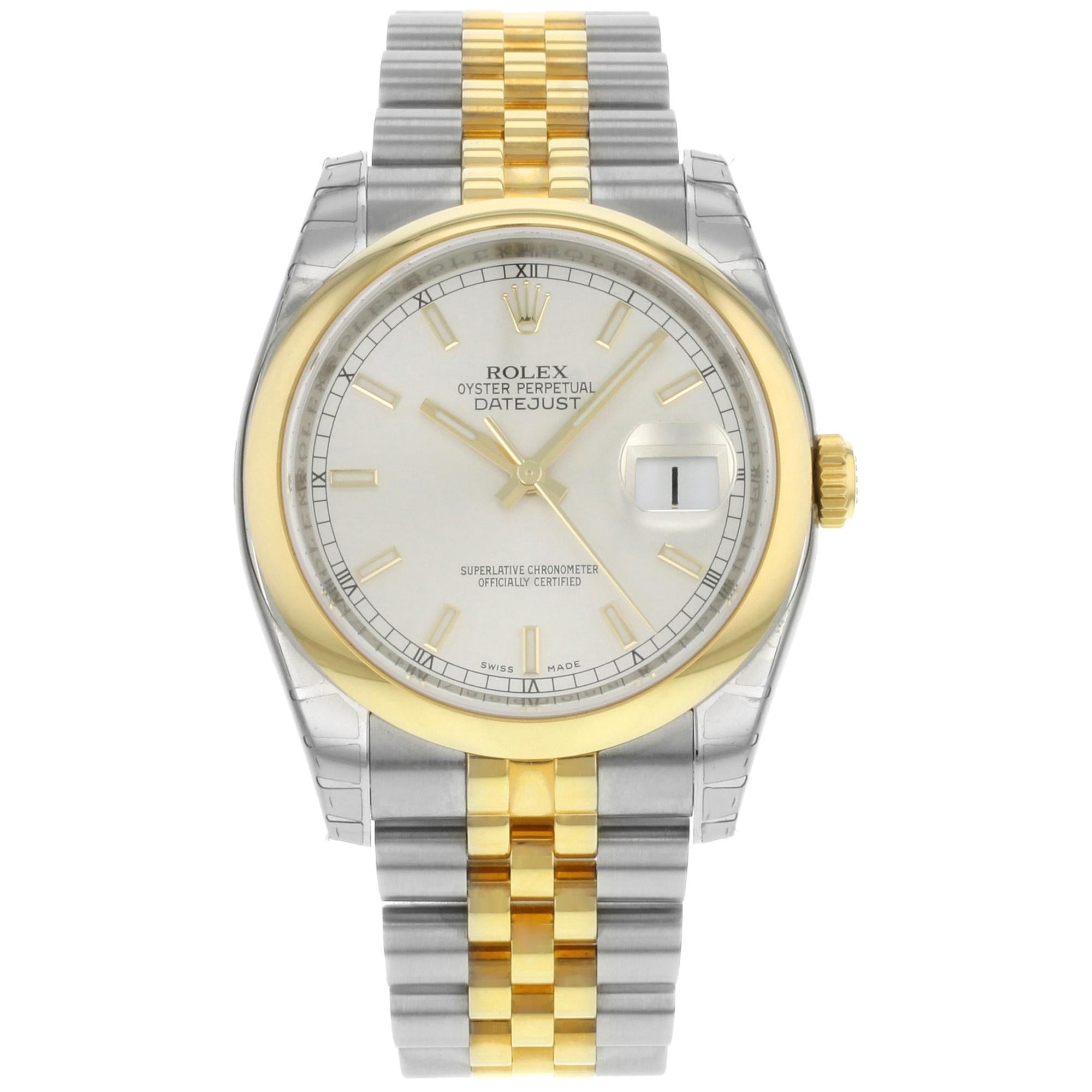 Rolex Datejust 116203 SSJ Steel 18K Yellow Gold Silver Dial Automatic Mens Watch