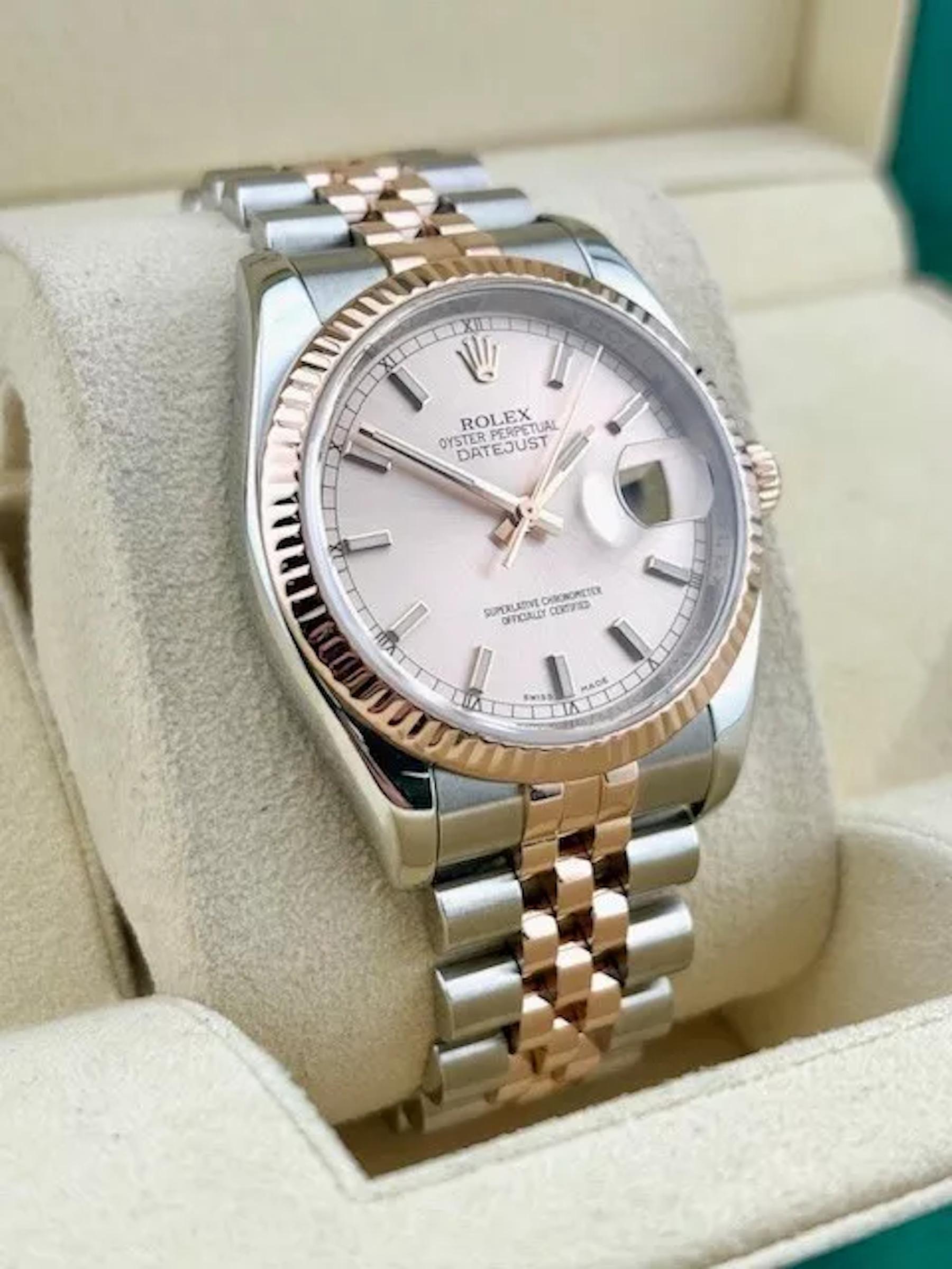 Rolex Datejust 116231 36mm Roségold Zifferblatt 18K Roségold Edelstahl Jubiläum im Zustand „Hervorragend“ in San Diego, CA