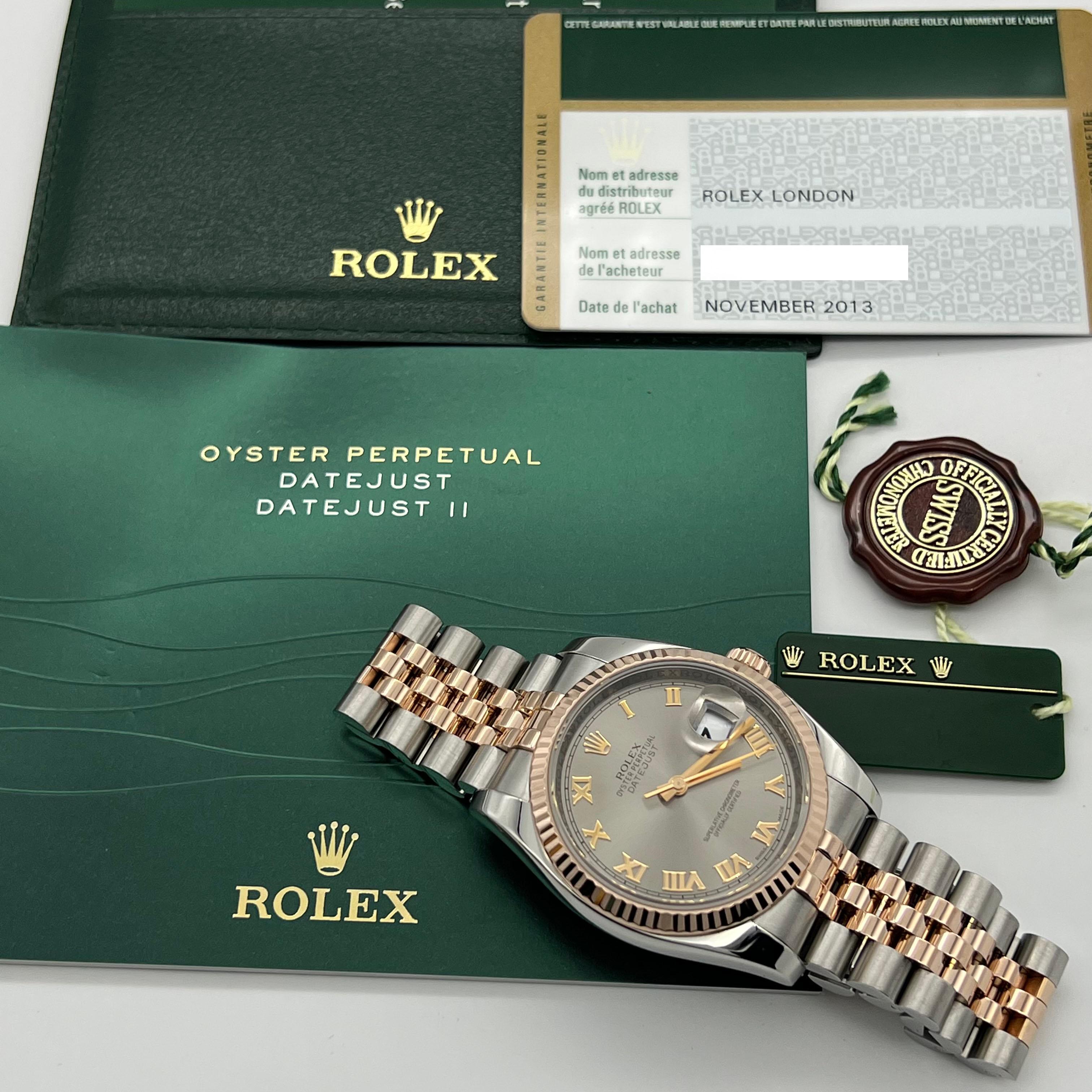 Rolex Datejust 116231 36 mm Silber Roman Zifferblatt 18K Roségold Stahl Box Papier 8