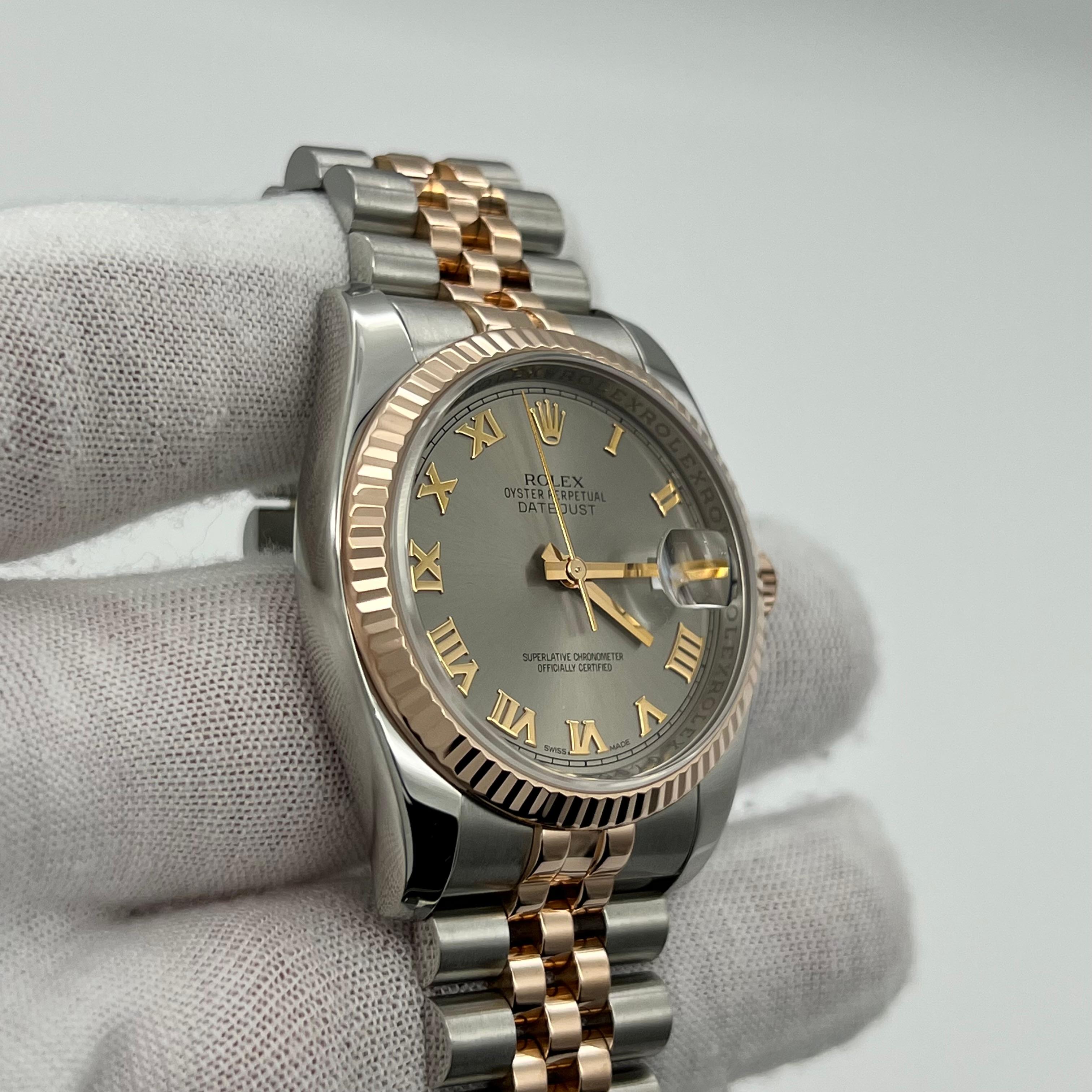 Rolex Datejust 116231 36 mm Silber Roman Zifferblatt 18K Roségold Stahl Box Papier 3