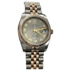 Rolex Datejust 116231 36 mm Silber Roman Zifferblatt 18K Roségold Stahl Box Papier