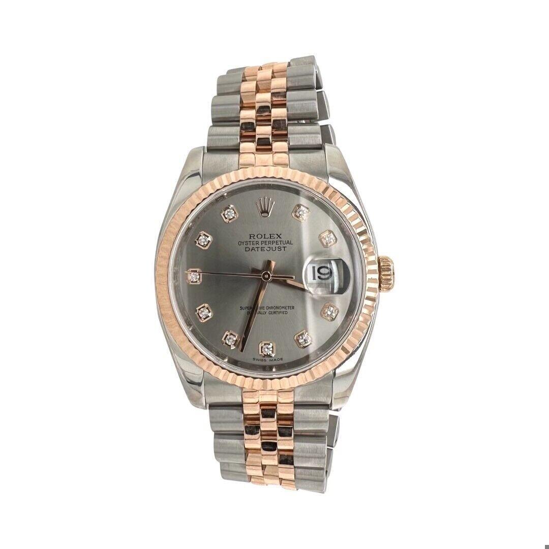 Rolex Datejust 116231 36mm Two Tone Silver and Diamond Dial Watch  (R-405) For Sale 1