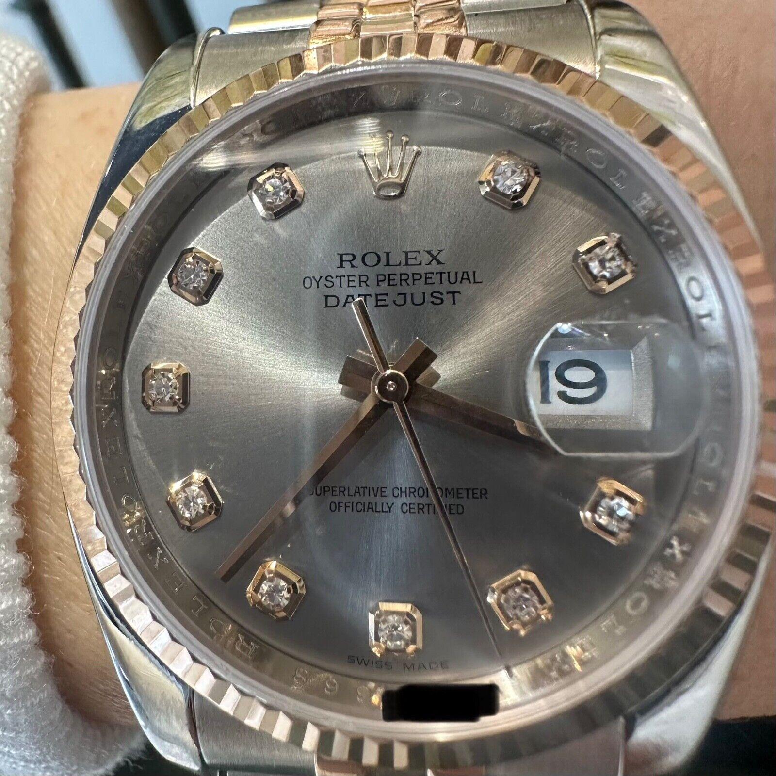 Rolex Datejust 116231 36mm Two Tone Silver and Diamond Dial Watch  (R-405) For Sale 2