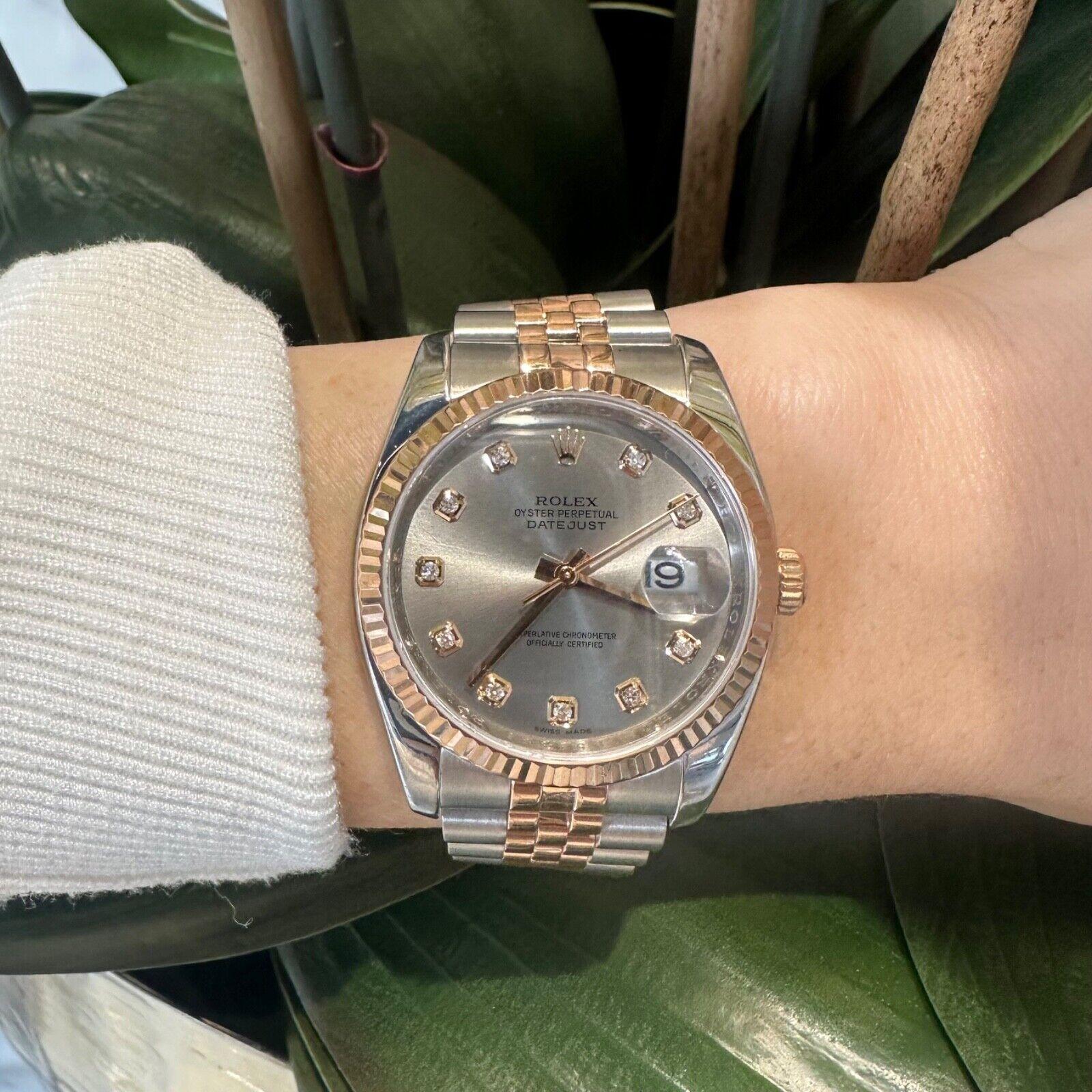 Rolex Datejust 116231 36mm Two Tone Silver and Diamond Dial Watch  (R-405) For Sale 3
