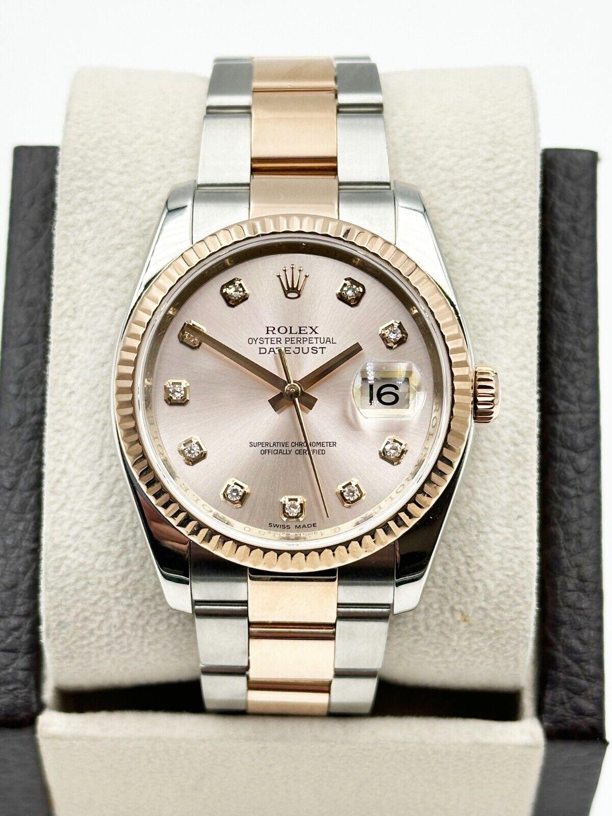 Women's or Men's Rolex Datejust 116231 Diamond Dial 18K Rose Gold Stainless Box Paper For Sale