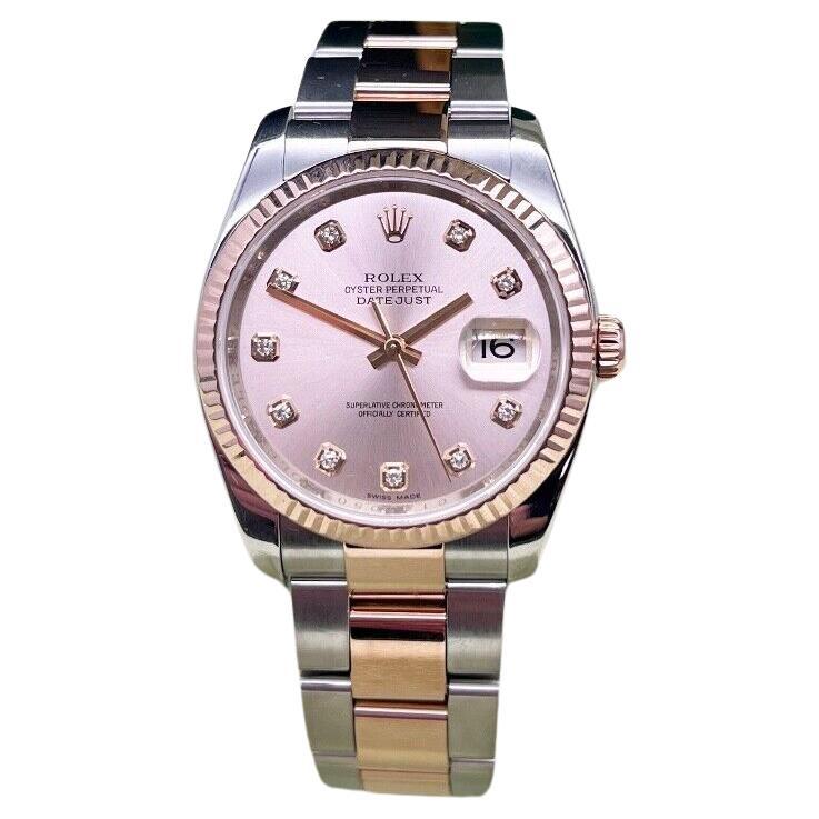 Rolex Datejust 116231 Diamond Dial 18K Rose Gold Stainless Box Paper For Sale