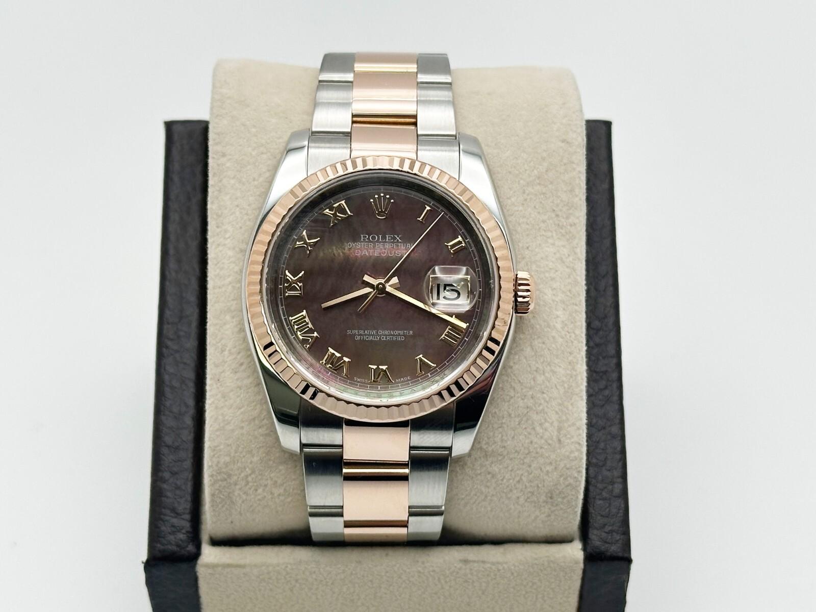 Rolex Datejust 116231 Tahitianisches Perlmutt römisches Zifferblatt Stahl 18K Rose Gold 36 im Angebot 2
