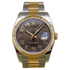 Rolex Datejust 116233 36 18k Yellow Gold Chocolate Arabic Dial Oyster Watch