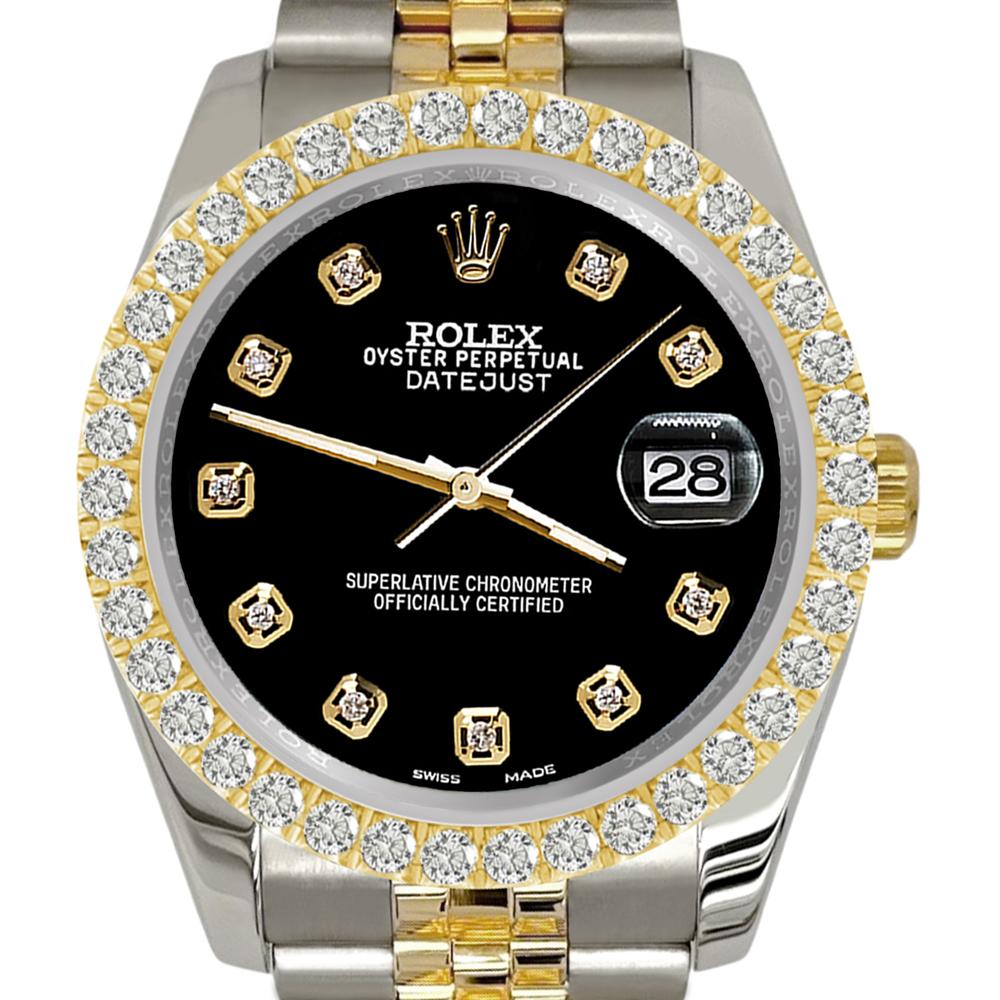 Rolex Datejust 116233 36mm 2-farbige 3,05CT Diamant-Lünette/Schwarzes Zifferblatt Jubiläumsuhr für Damen oder Herren im Angebot