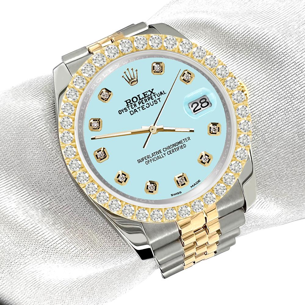 Rolex Datejust 116233 36mm 3.05CT Diamant Lünette/Aqua Blau Zifferblatt Jubiläum Uhr (Moderne) im Angebot