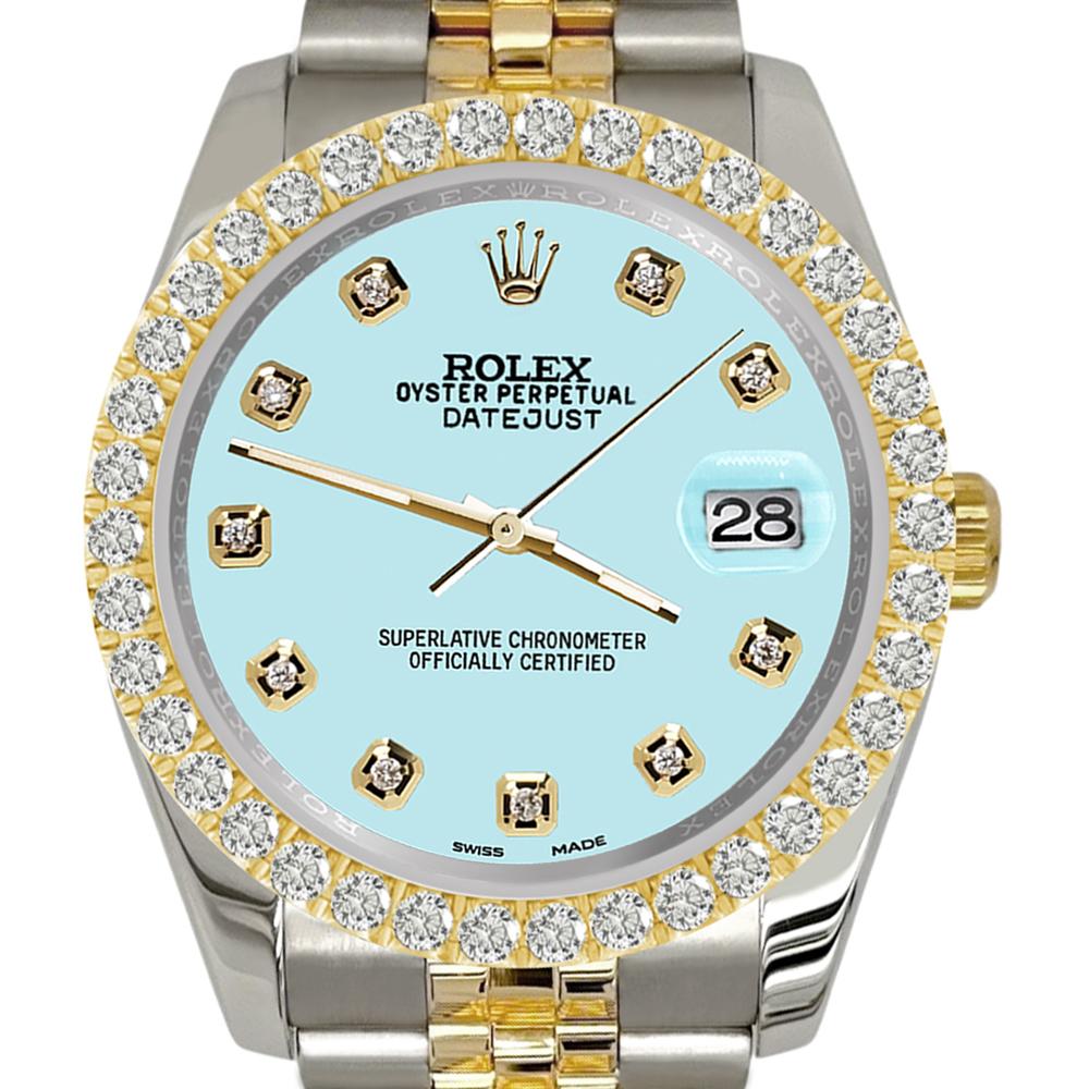 Rolex Datejust 116233 36mm 3.05CT Diamant Lünette/Aqua Blau Zifferblatt Jubiläum Uhr für Damen oder Herren im Angebot