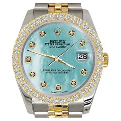 Rolex Datejust 116233 36mm 3.05CT Diamond Bezel/Aquamarine Blue Dial Watch