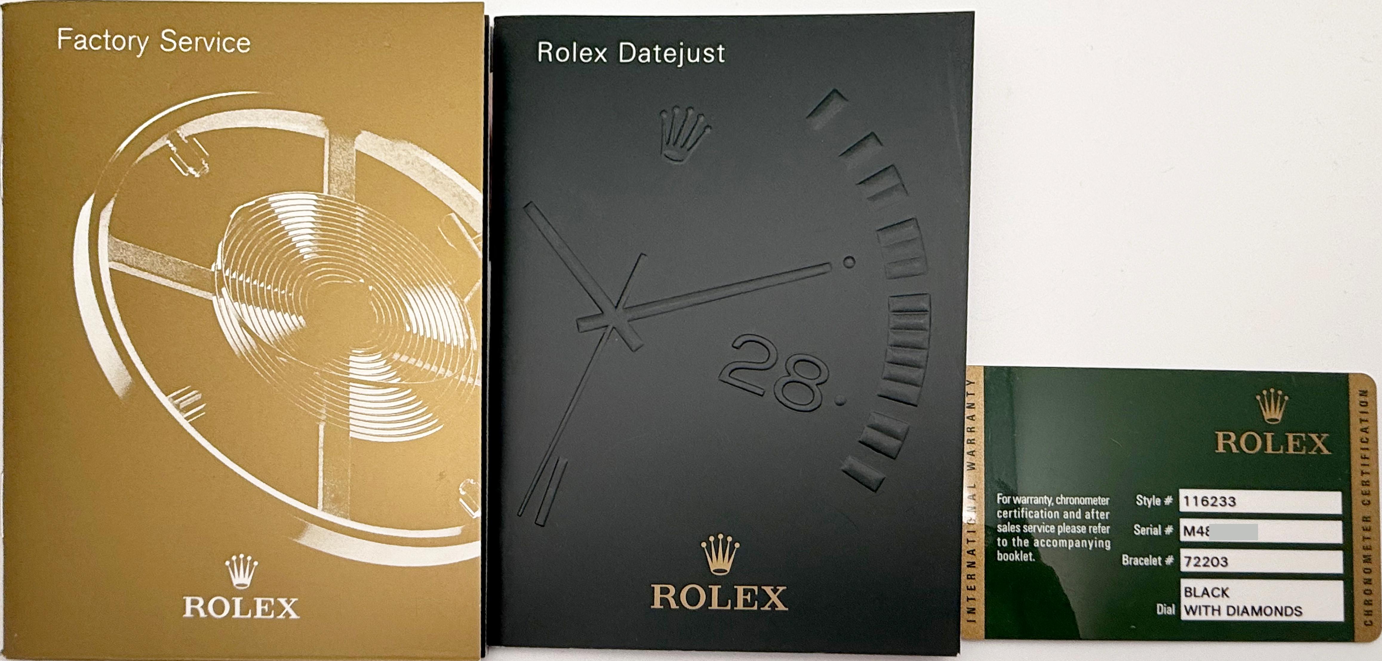 Rolex Datejust 116233 36mm Black Diamond Dial 18K Yellow Gold Steel Box Paper For Sale 9