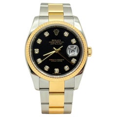 Rolex Datejust 116233 36mm Black Diamond Dial 18K Yellow Gold Steel Box Paper
