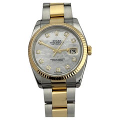 Rolex Datejust 116233 36 mm, cadran MOP diamant, or jaune 18 carats, boîte en acier inoxydable