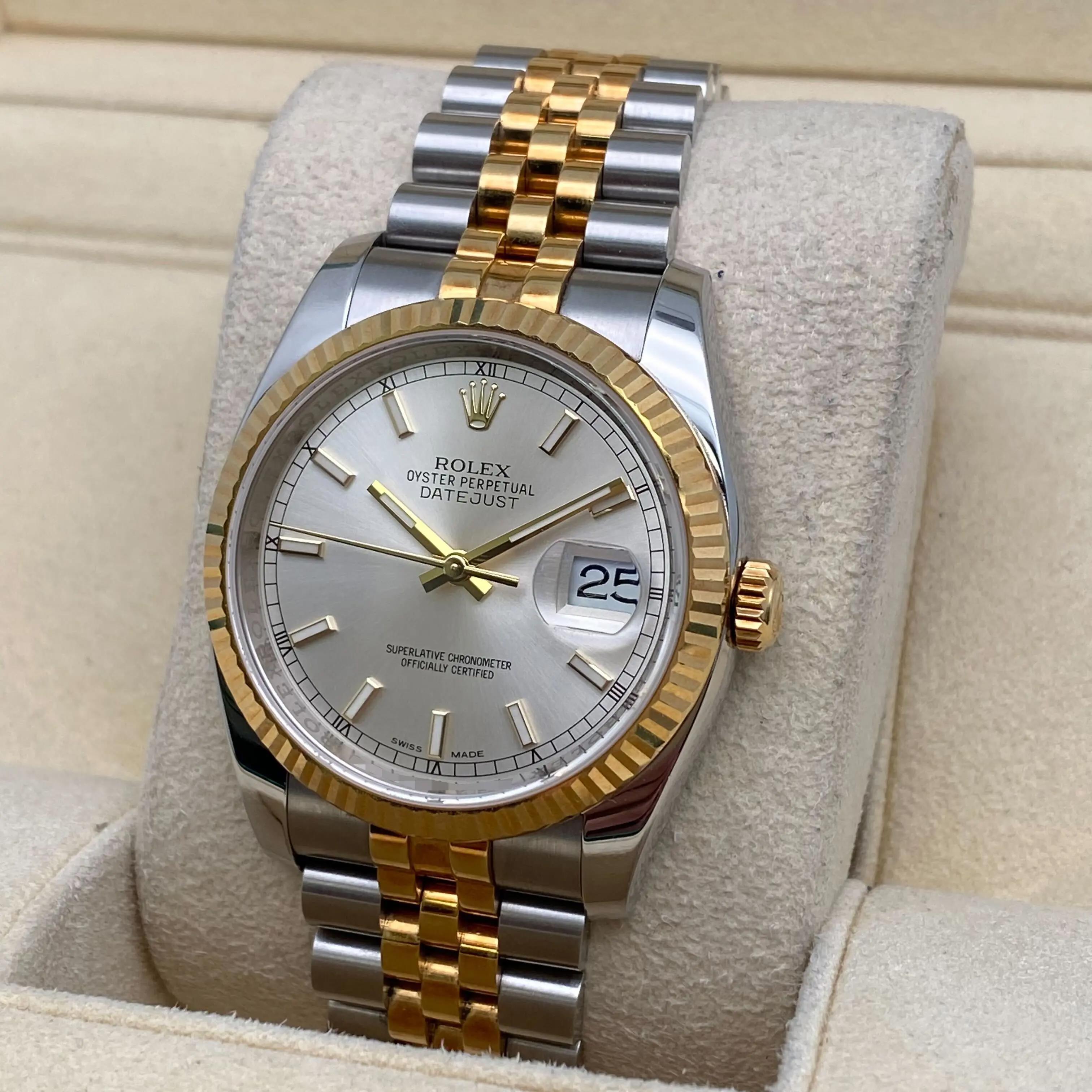 Rolex Datejust 116233 36mm Acciaio 18K Oro Giallo Quadrante Argento Orologio B & A. B. in vendita 1