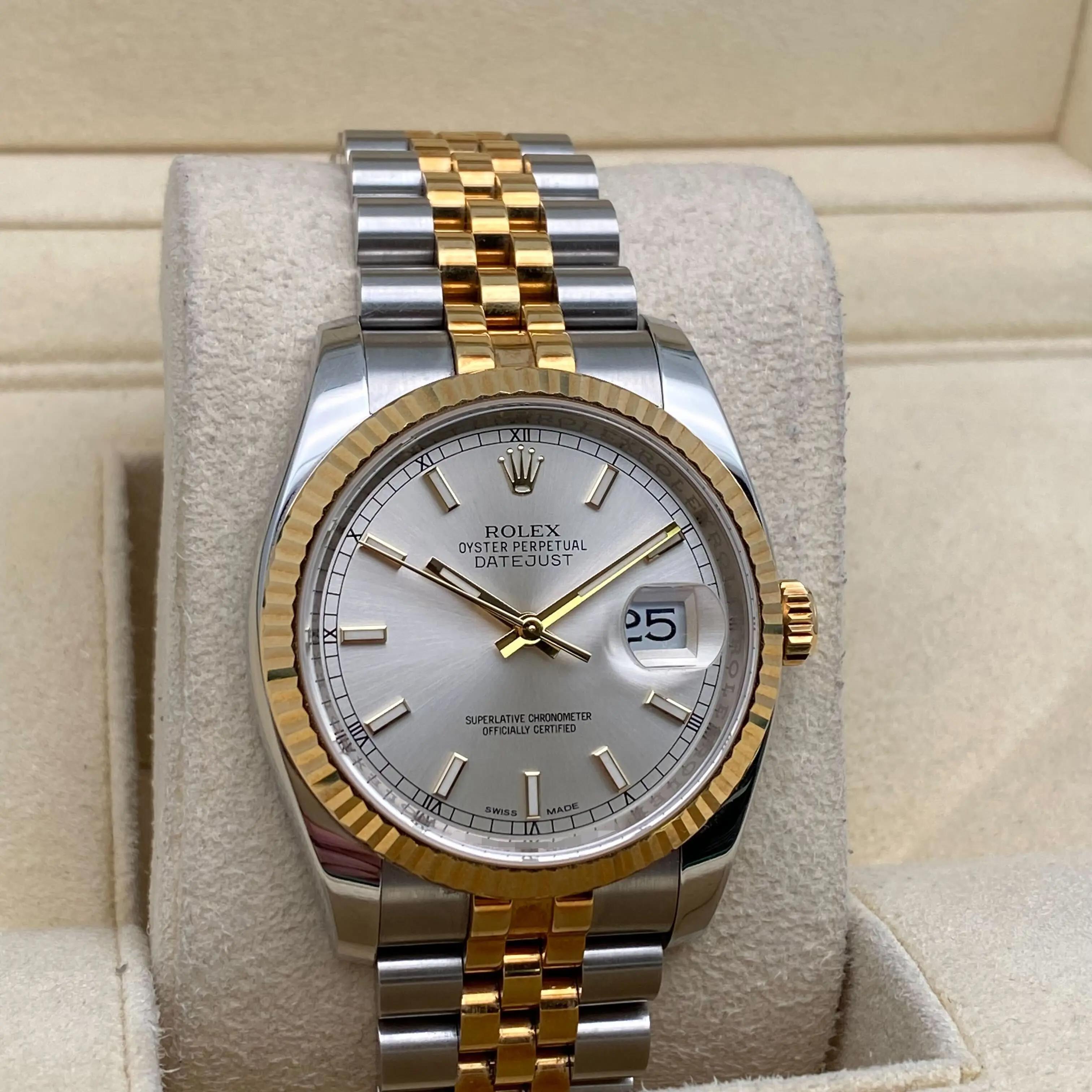 Rolex Datejust 116233 36mm Acciaio 18K Oro Giallo Quadrante Argento Orologio B & A. B. in vendita 2