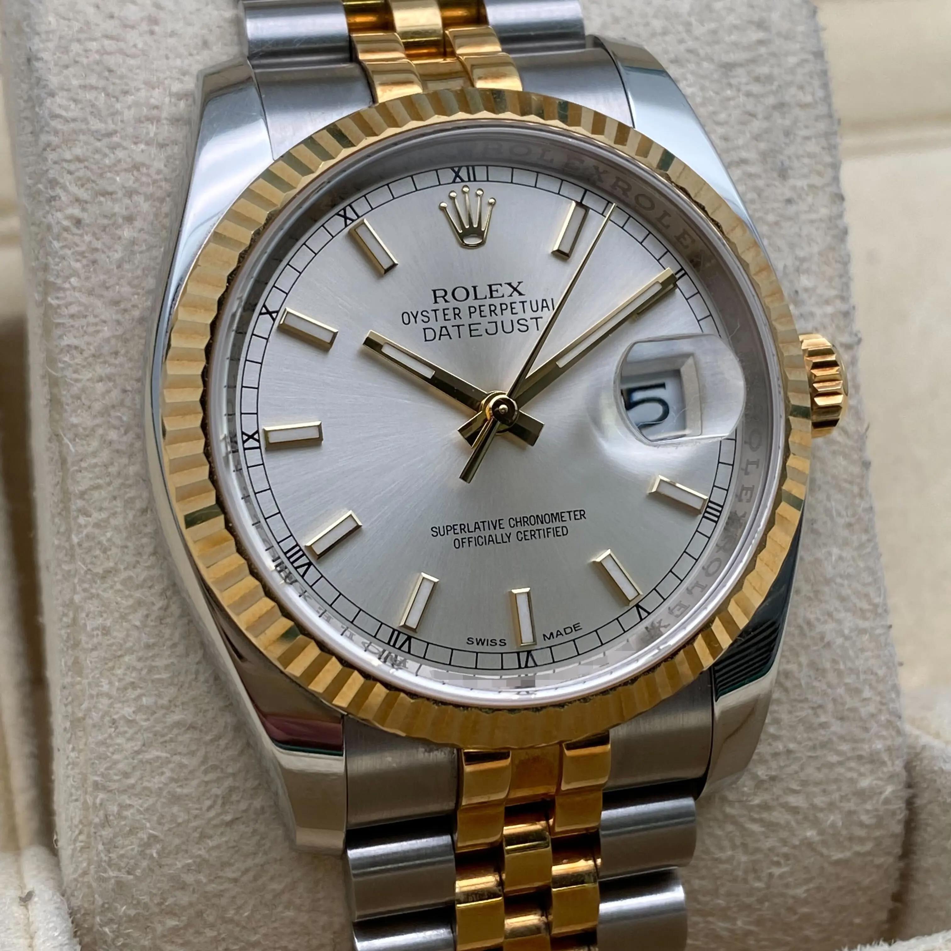 Rolex Datejust 116233 36mm Acciaio 18K Oro Giallo Quadrante Argento Orologio B & A. B. in vendita 3