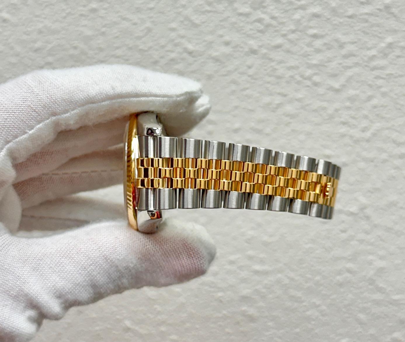 Rolex Datejust 116233 36mm weißes römisches Zifferblatt 18K Gold Stahl Box Service-Karte für Damen oder Herren im Angebot