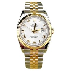 Rolex Datejust 116233 36mm White Roman Dial 18K Gold Steel Box Service Card
