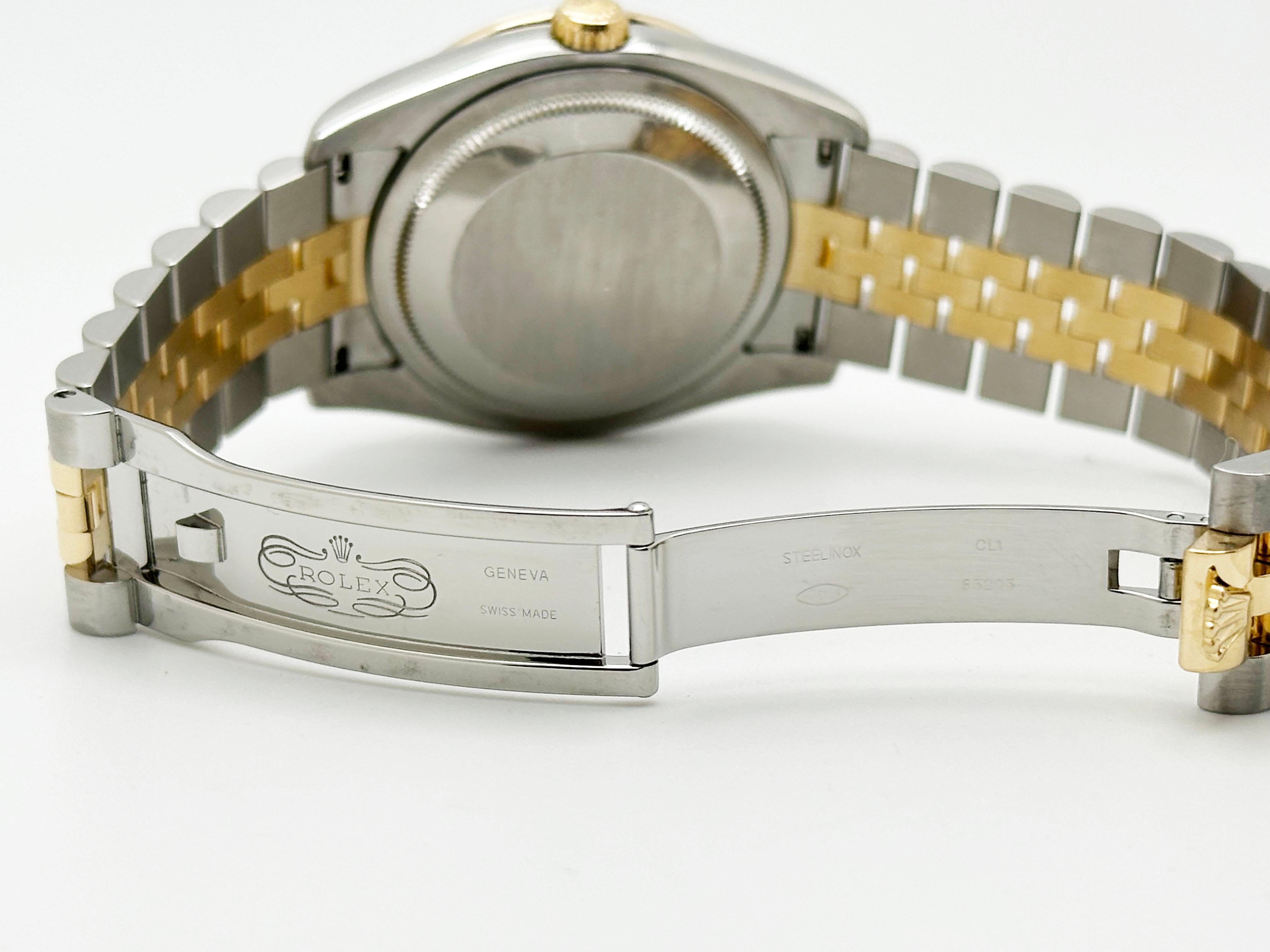 Rolex Datejust 116233 36mm Esfera romana blanca Bisel de diamantes Oro amarillo 18k Acero en venta 3