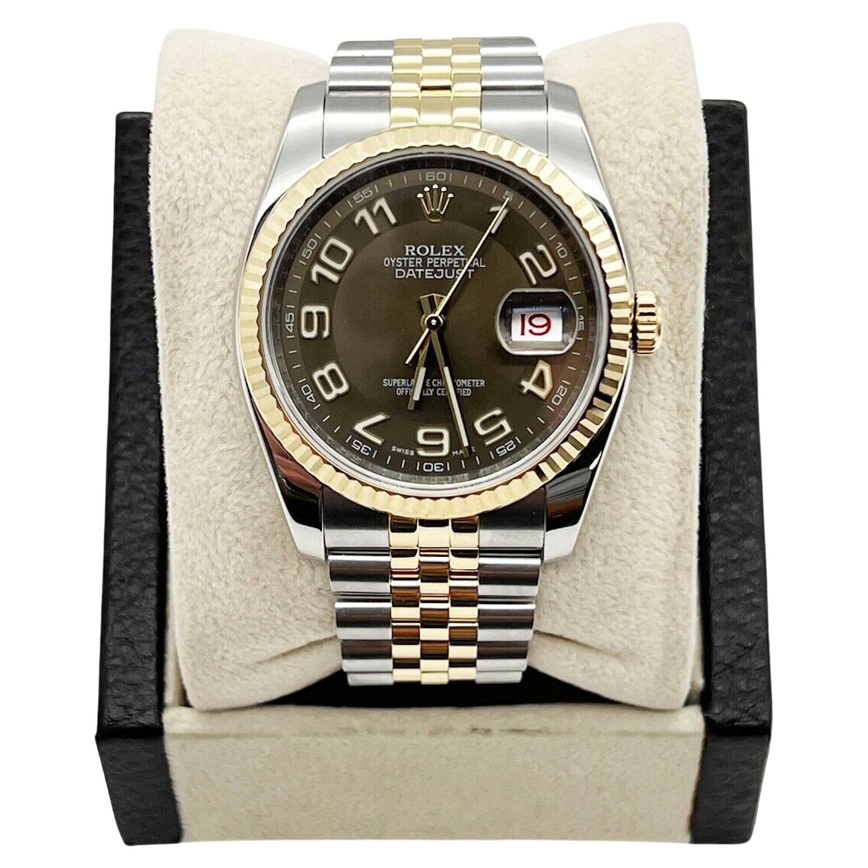 Rolex Datejust 116233 Bronze Arabic Dial 18K Gold Stainless Steel Box Paper For Sale