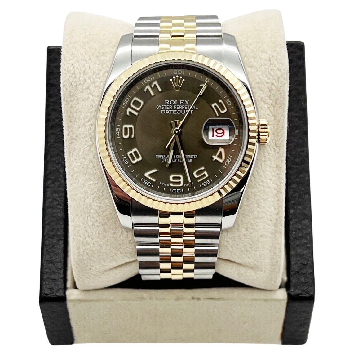 Rolex Datejust 116233 Bronze Arabic Dial 18K Gold Stainless Steel Box Paper