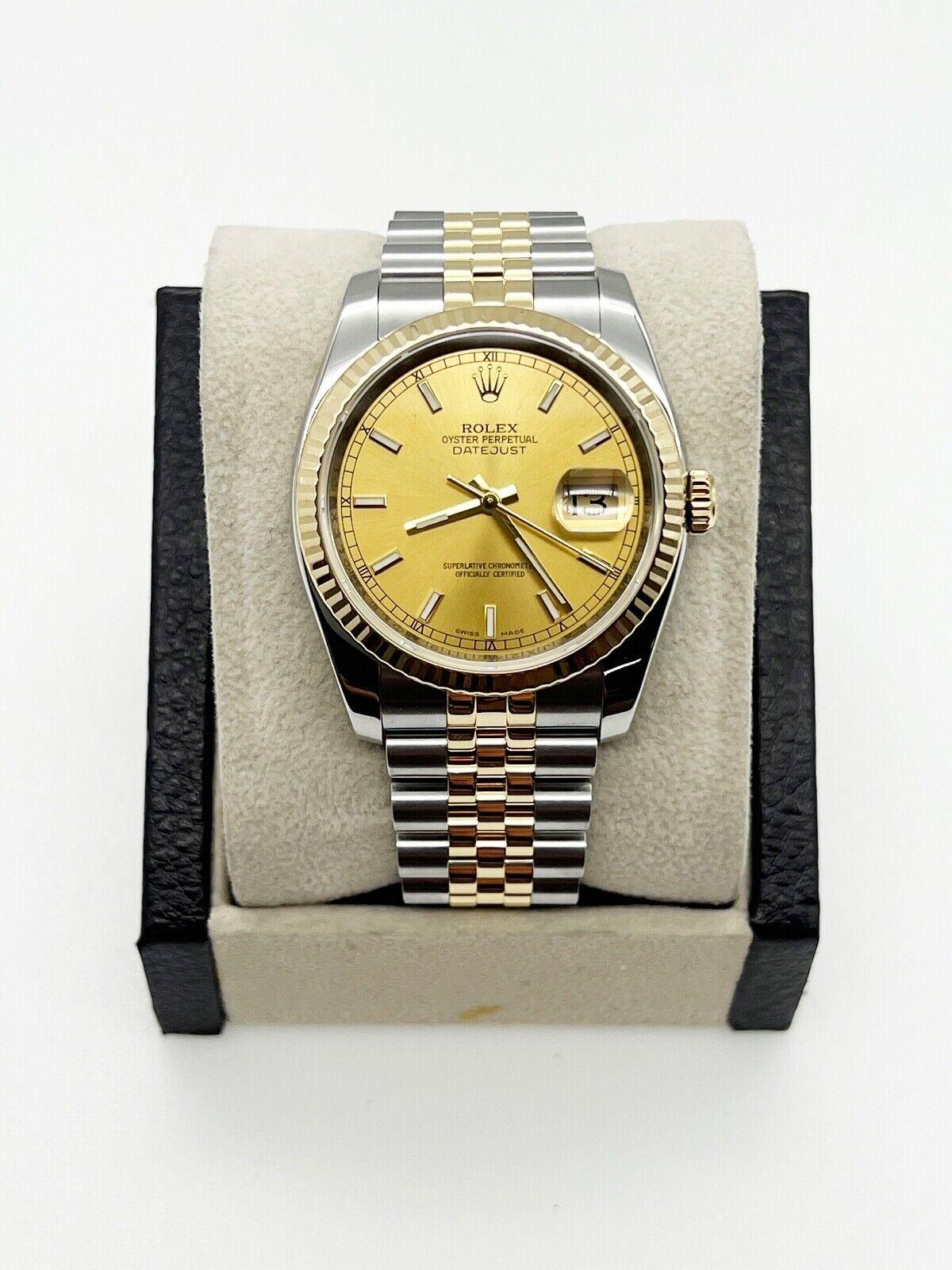 
Style Number: 116233



Serial: JX246***



Year: 2010 - Now

 

Model: Datejust

 

Case Material: Stainless Steel

 

Band: 18K Yellow Gold & Stainless Steel 

  

Bezel: 18K Yellow Gold

 

Dial: Champagne

 

Face: Sapphire Crystal

 

Case