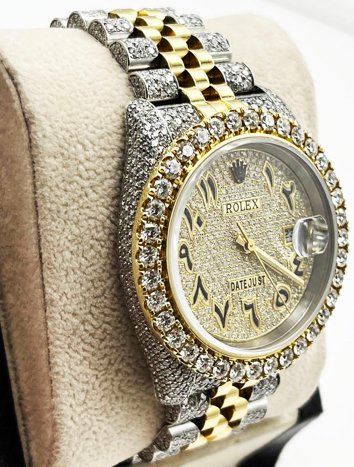 Rolex Datejust 116233 Diamond Arabic Dial Diamond Bezel and Band 18k Steel In Excellent Condition For Sale In San Diego, CA