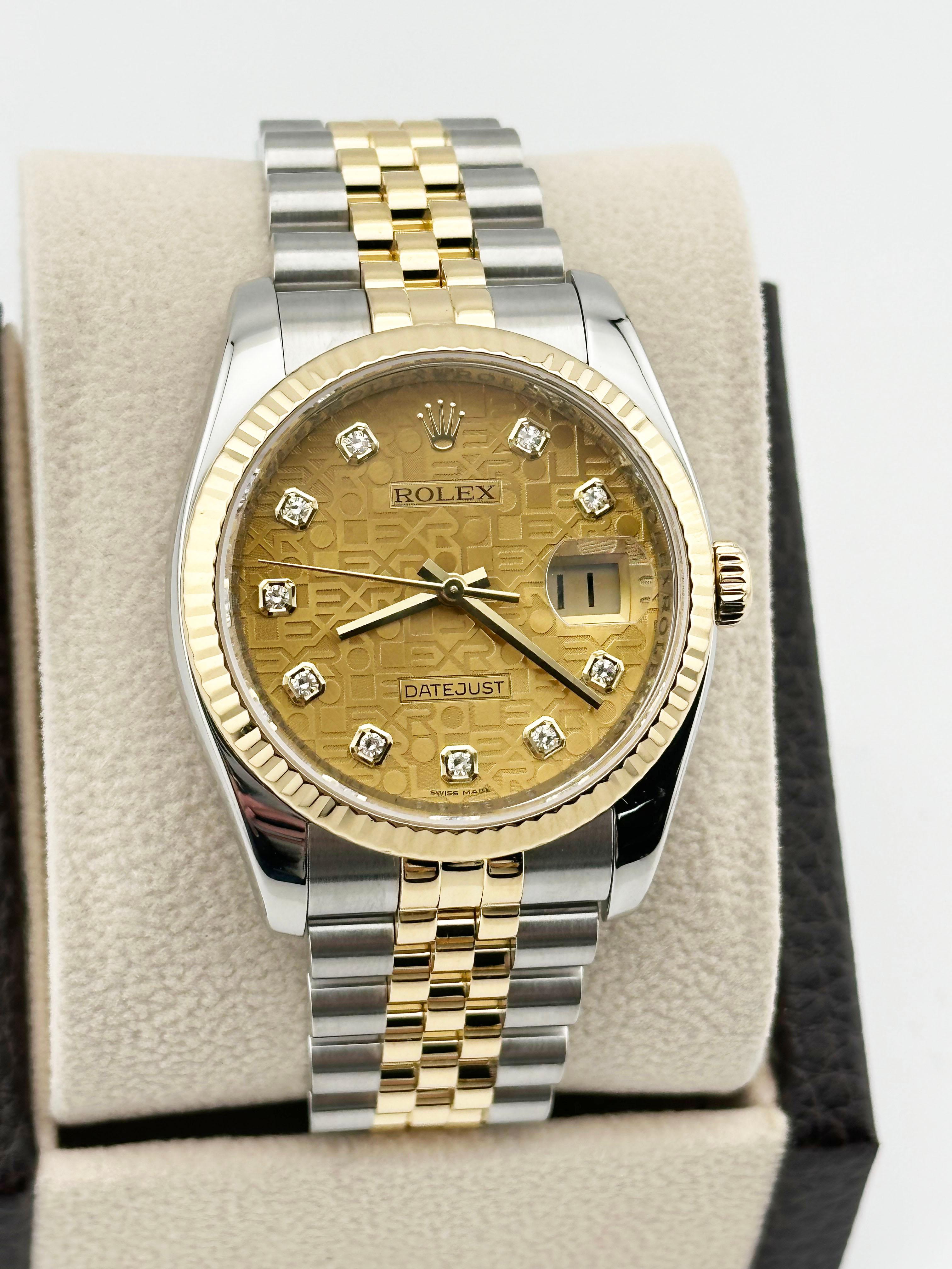 Men's Rolex Datejust 116233 Factory Champagne Jubilee Diamond Dial 18K Gold Steel 36mm